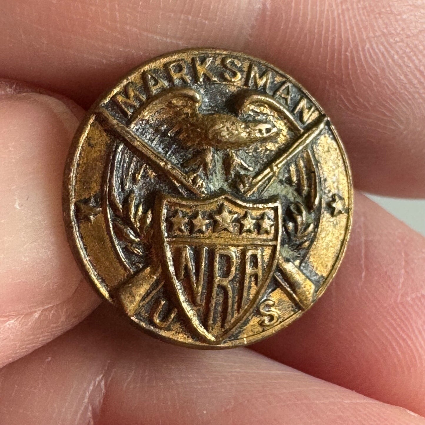 Vintage (Antique?) NRA Marksman Collar Lapel Stud Whitehead Hoag