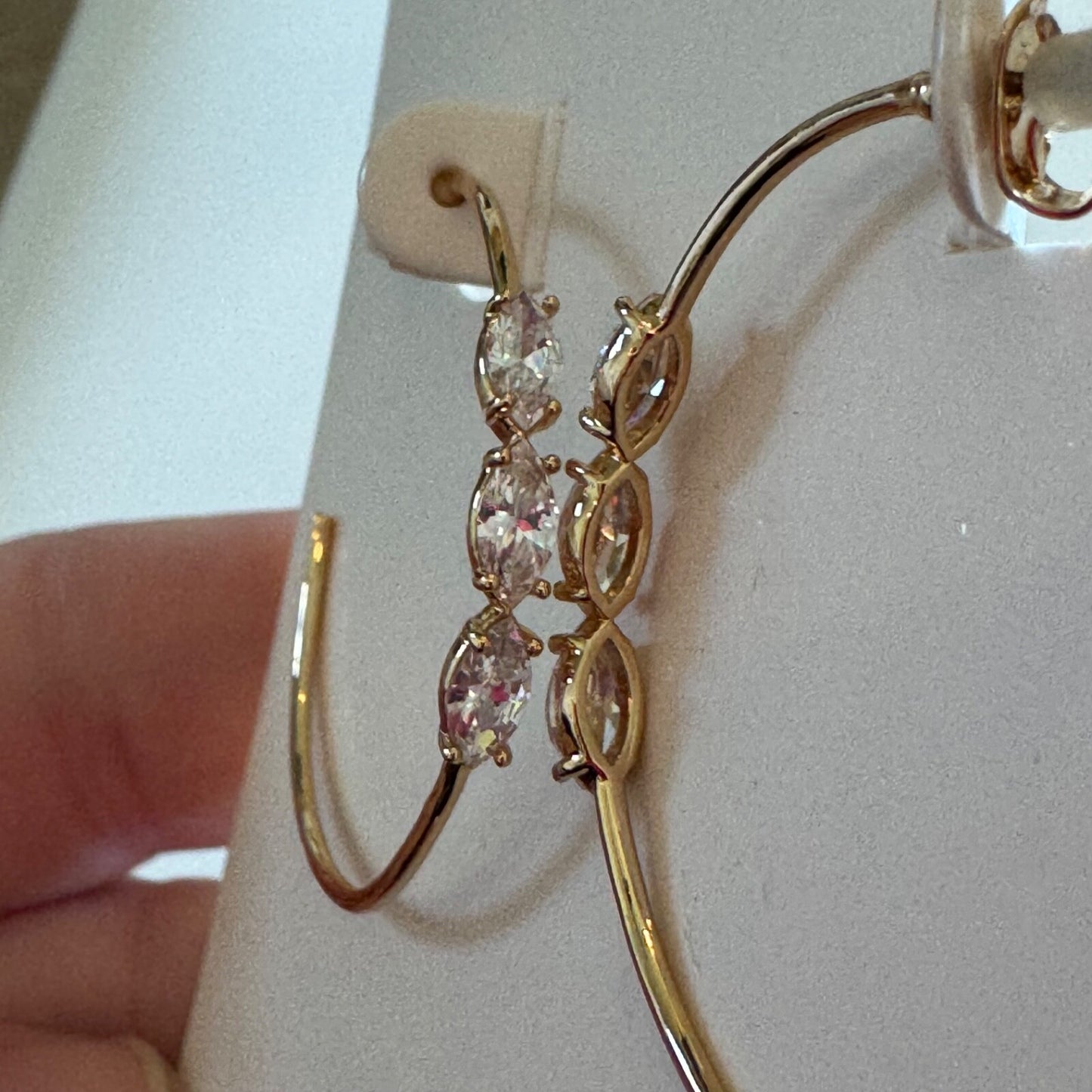 Etika Triple Marquise Cubic Zirconia Hoop Earrings New On Card Pierced $50