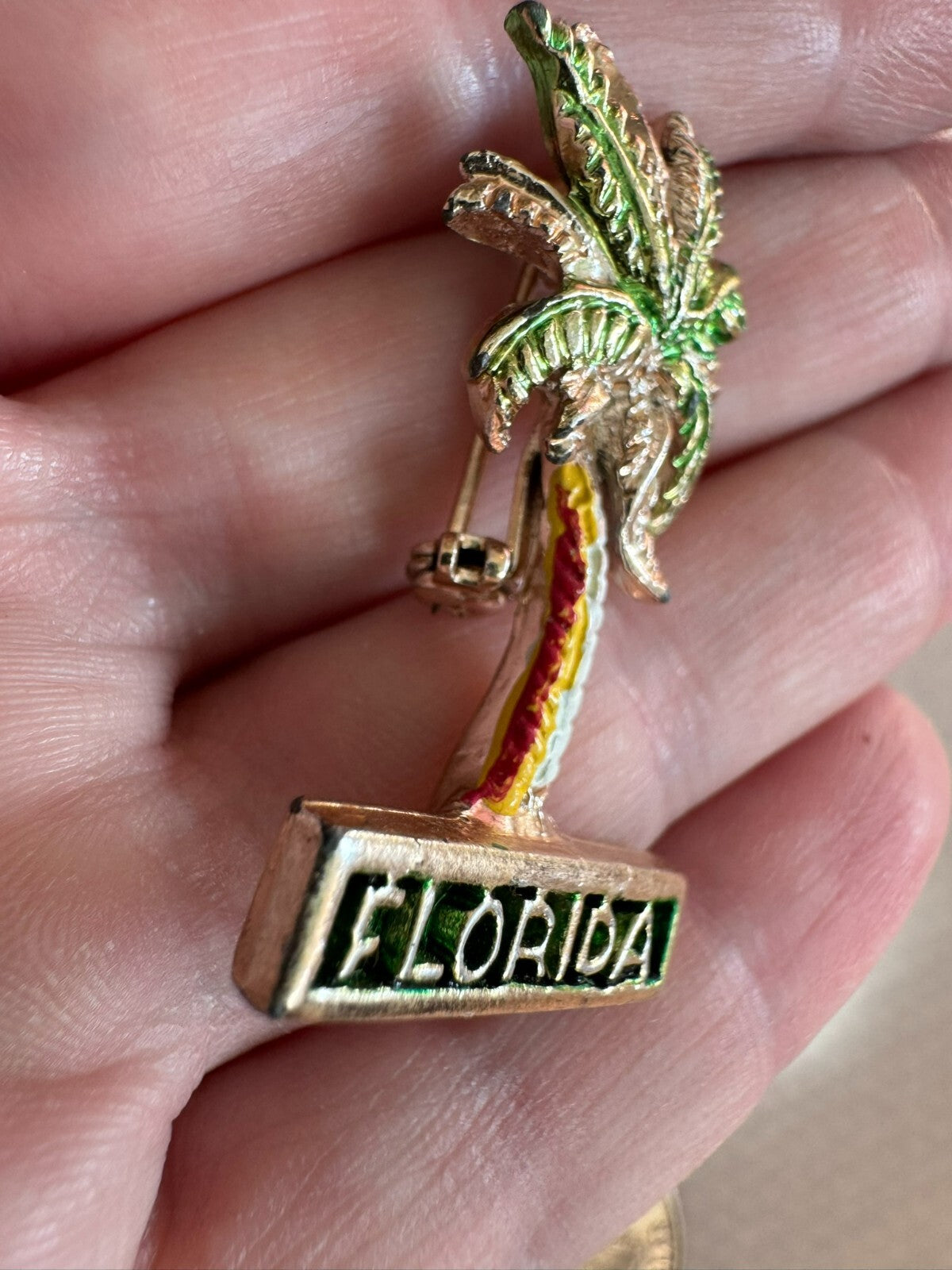 Vintage Florida Souvenir Brooch Pin Palm Tree