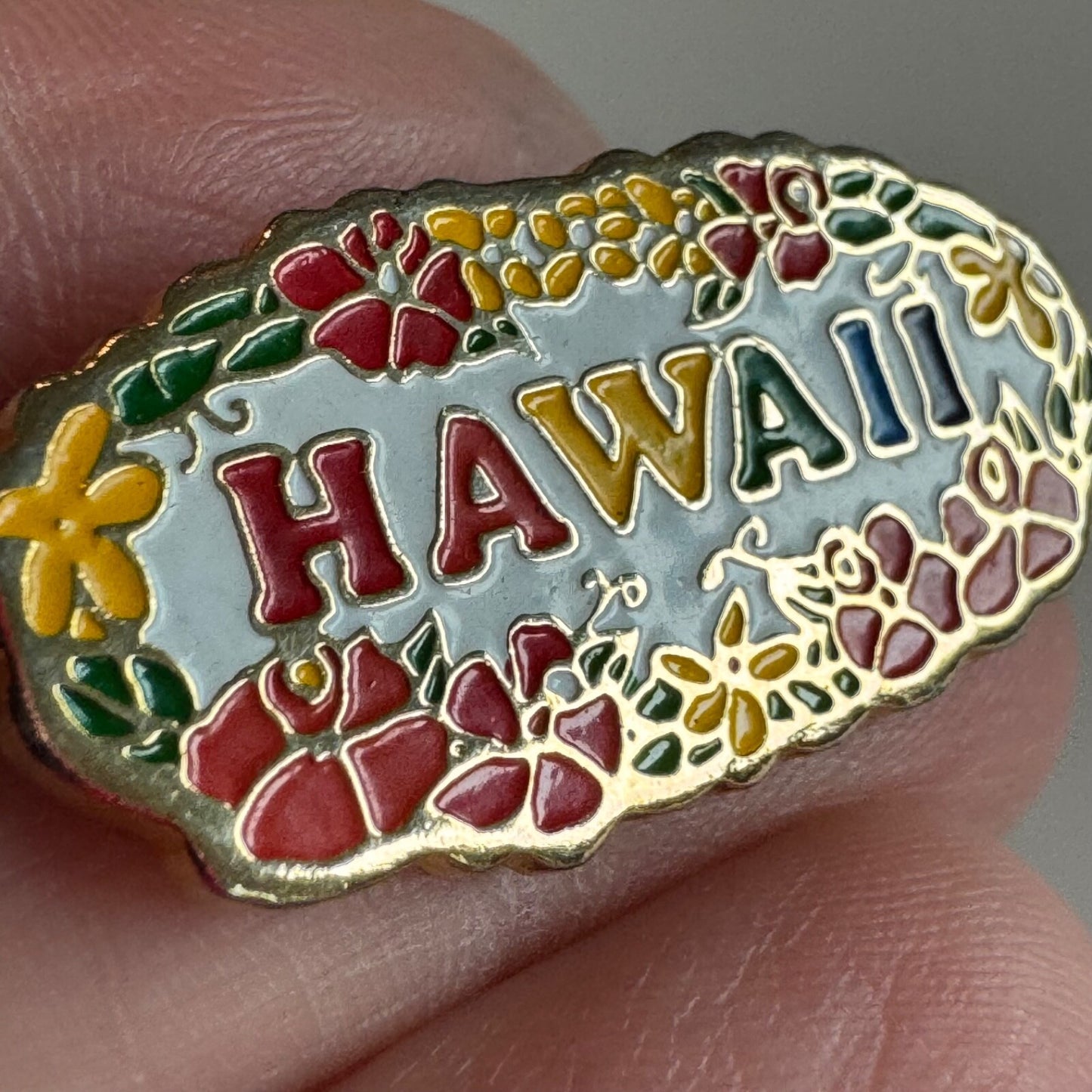 Vintage Hawaii Lapel Pin Souvenir Tourist Plumeria Hibiscus