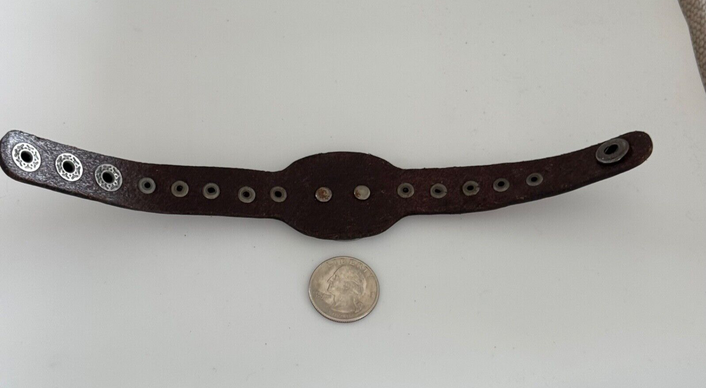 Vintage Diesel Black Leather Silver Studded Bracelet Cuff