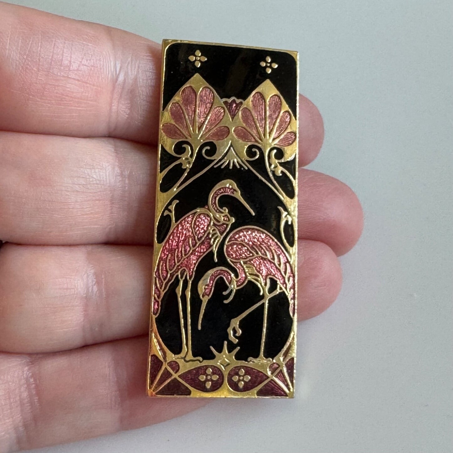 Gorgeous Fish and Crown Enterprises Pink Flamingo Cloisonne Brooch