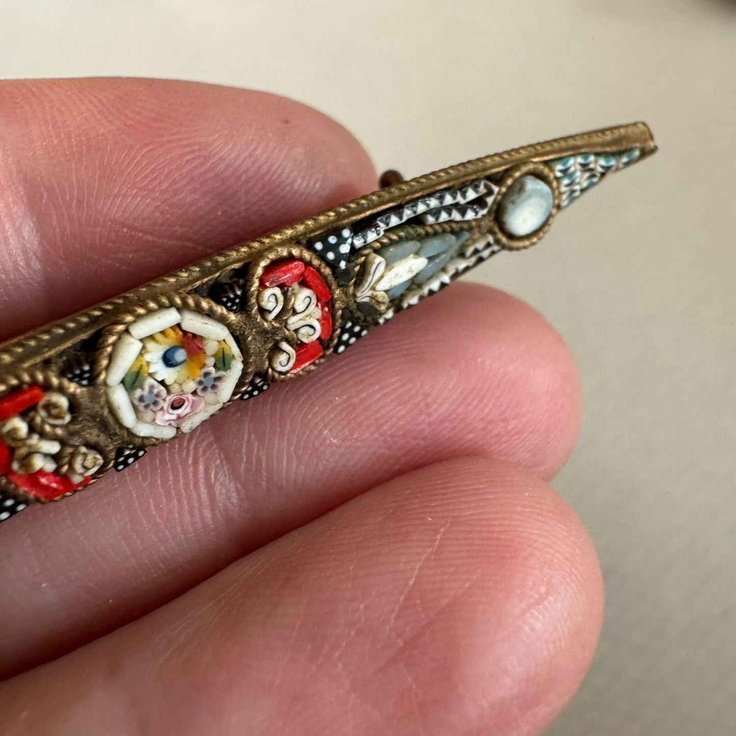 Antique Micromosaic Bar Brooch Micro Mosaic