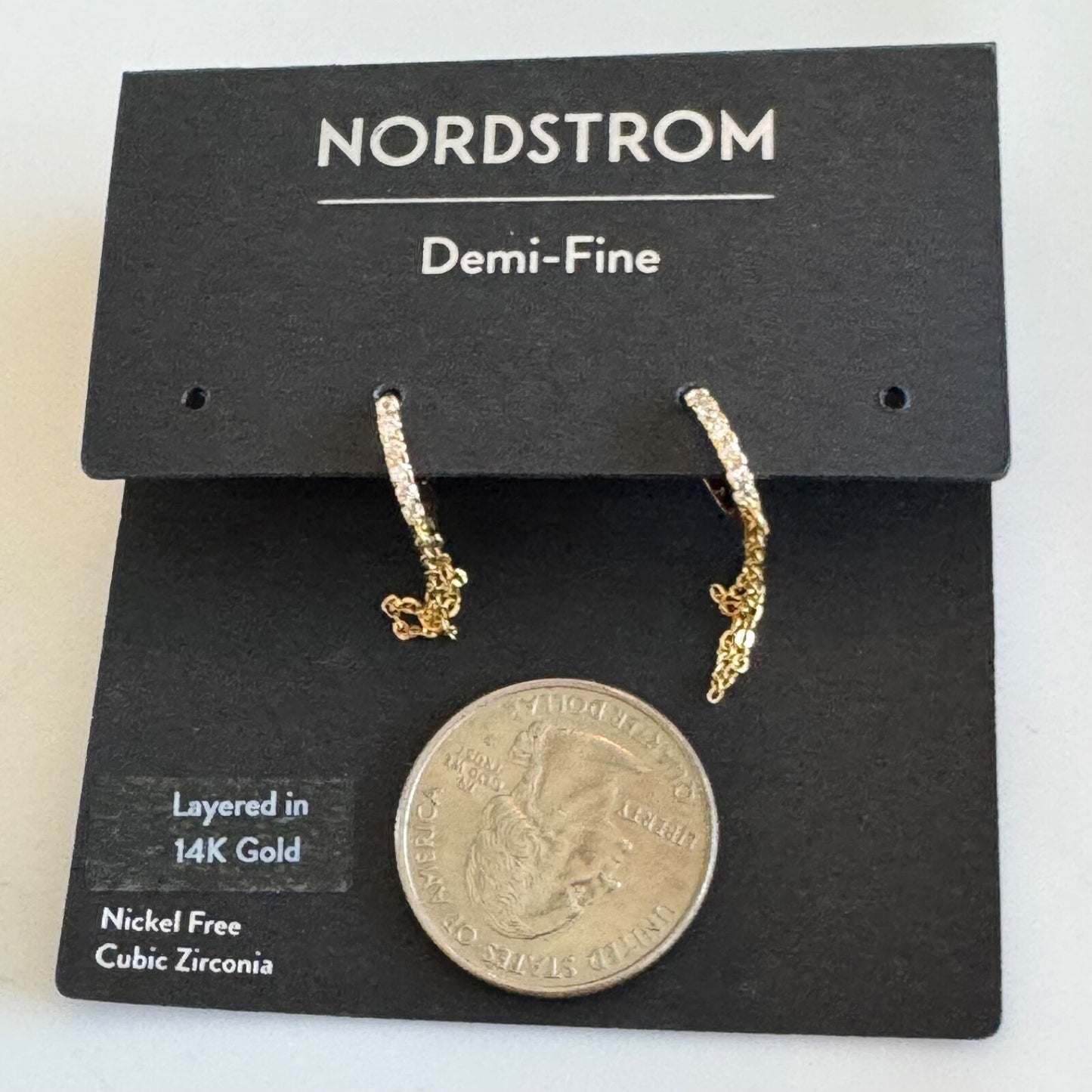 Nordstrom Chain Drop Huggie Hoop Earrings New On Card Pierced