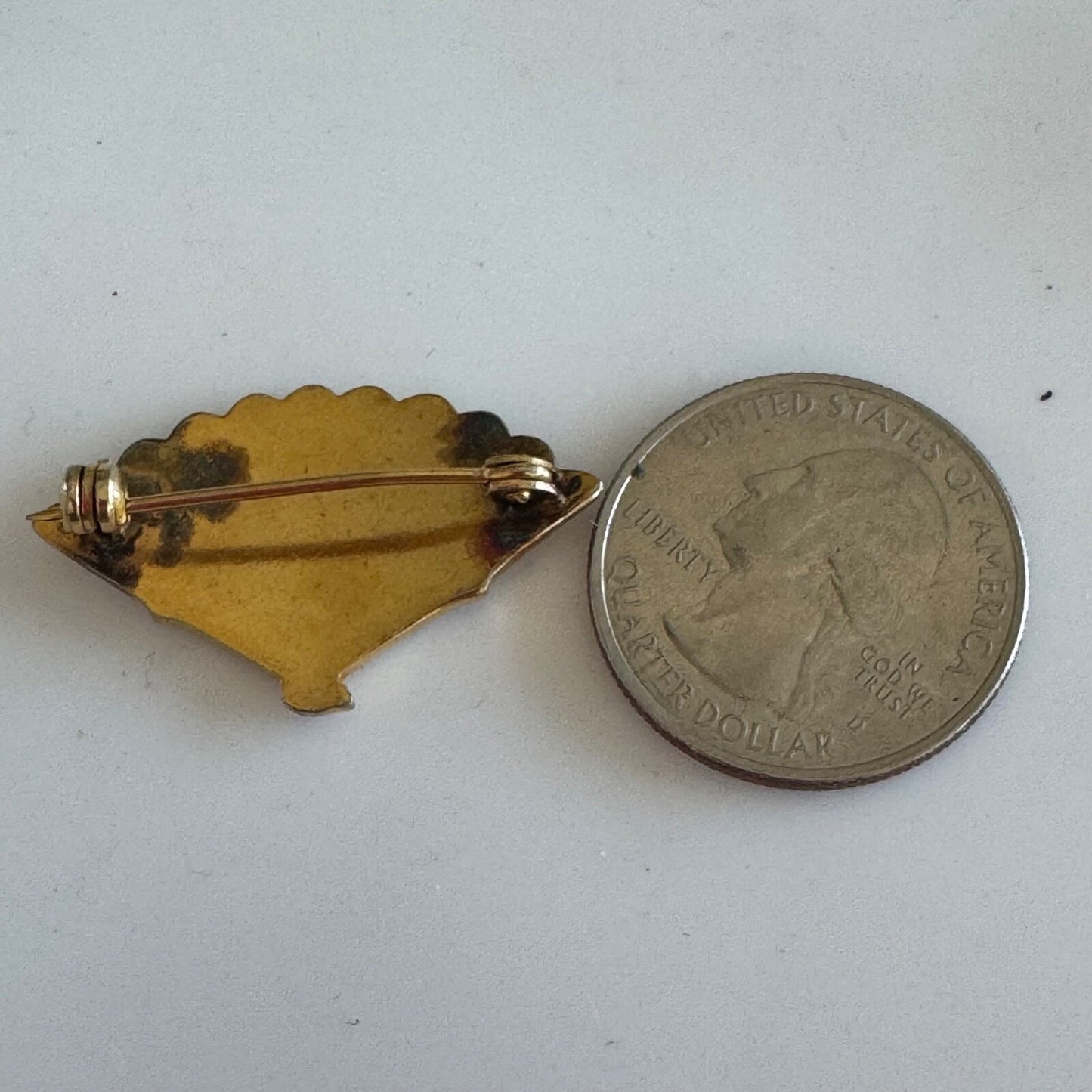 Vintage Damascene Fan Brooch - Beautiful!