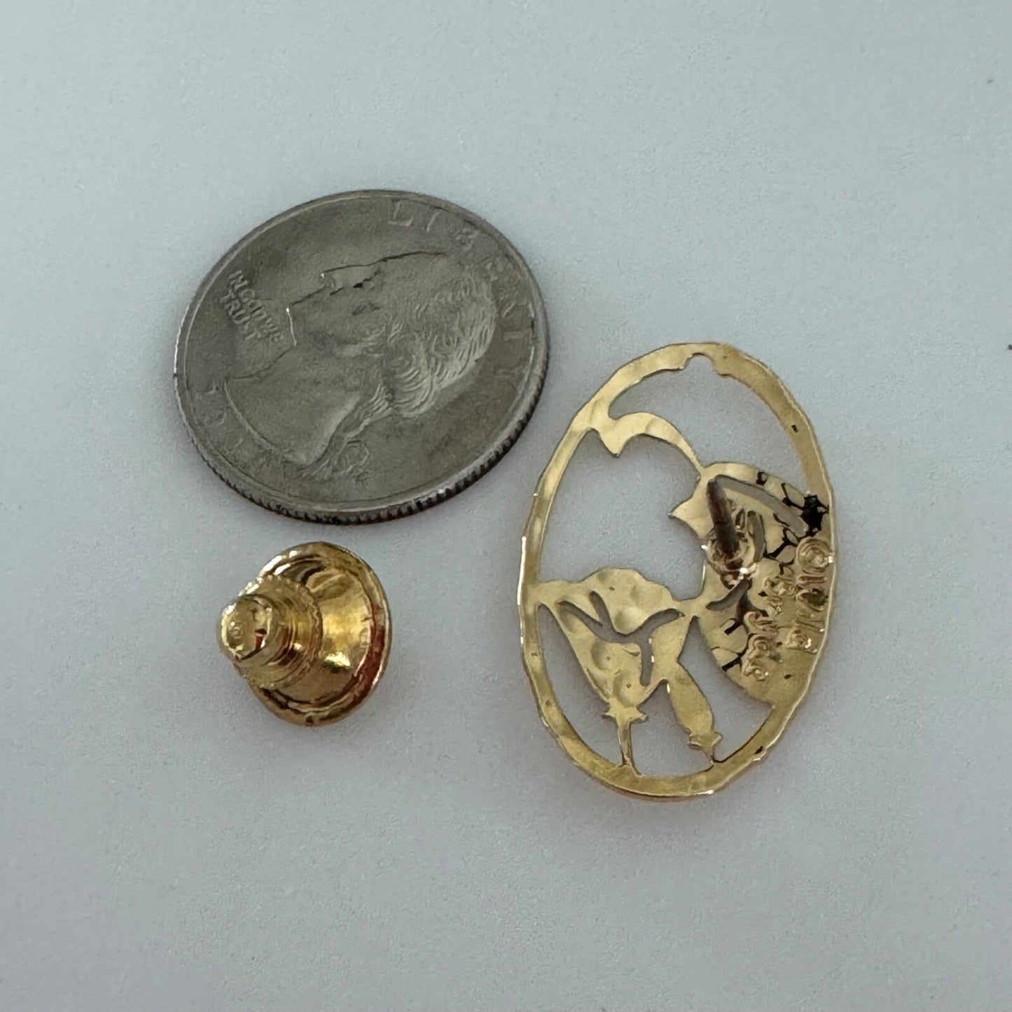Vintage Gold Tone Wild Bryde Quail and Flower Lapel Pin Vertical Oval Shape RARE