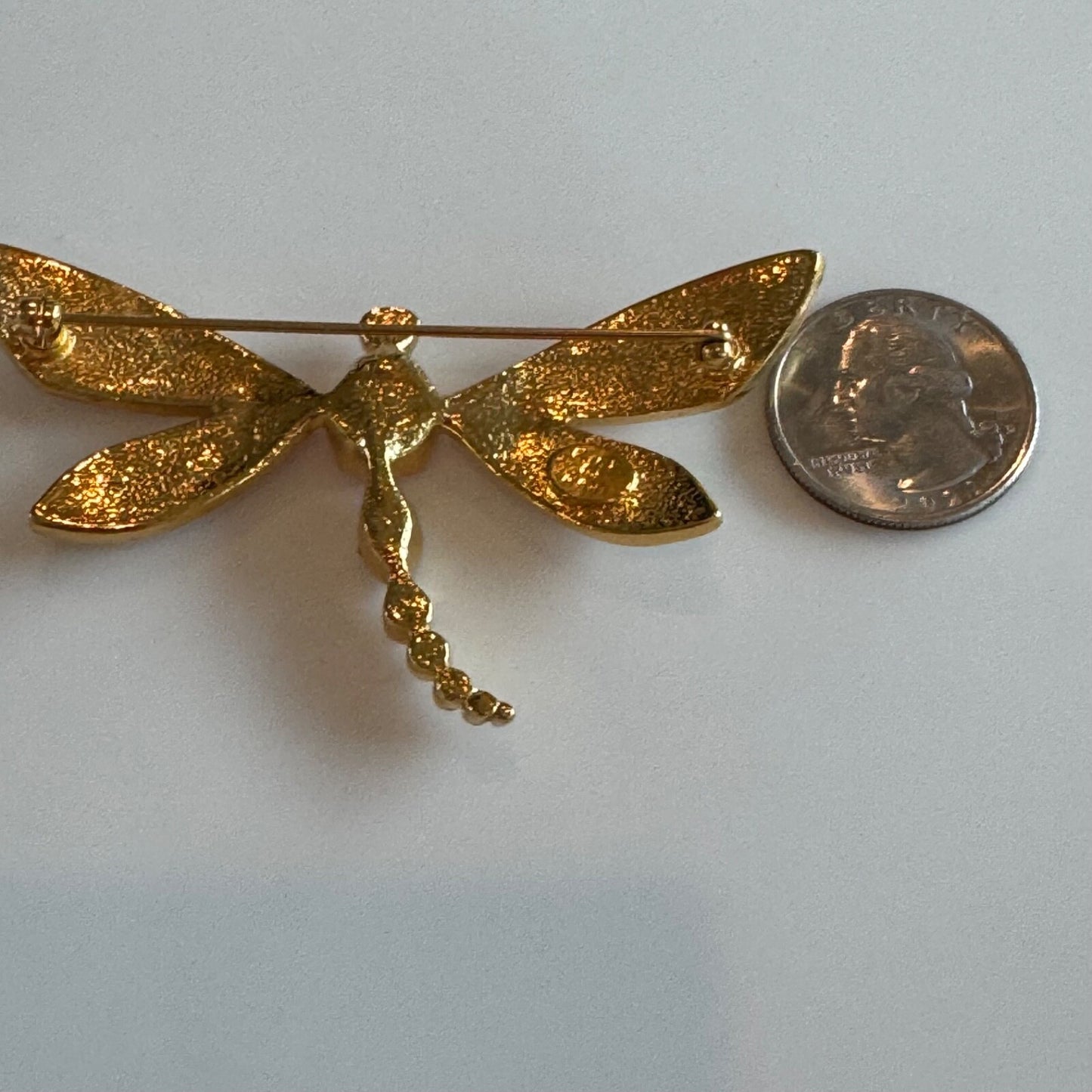Vintage KJL for Avon Dragonfly Brooch Crystal Enamel Gold Tone Pin