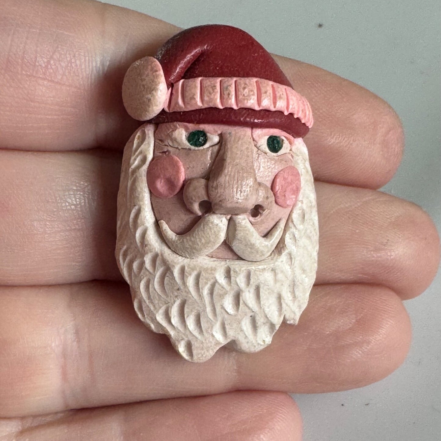 Vintage Signed Handcrafted Santa Claus Brooch – Polymer Clay Christmas Pin