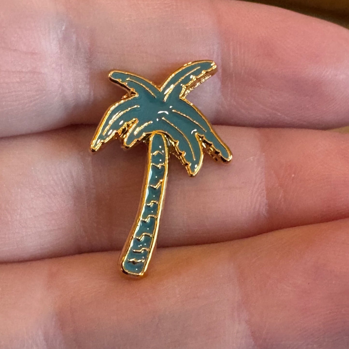 Slate Blue Enamel Palm Tree Lapel Pin