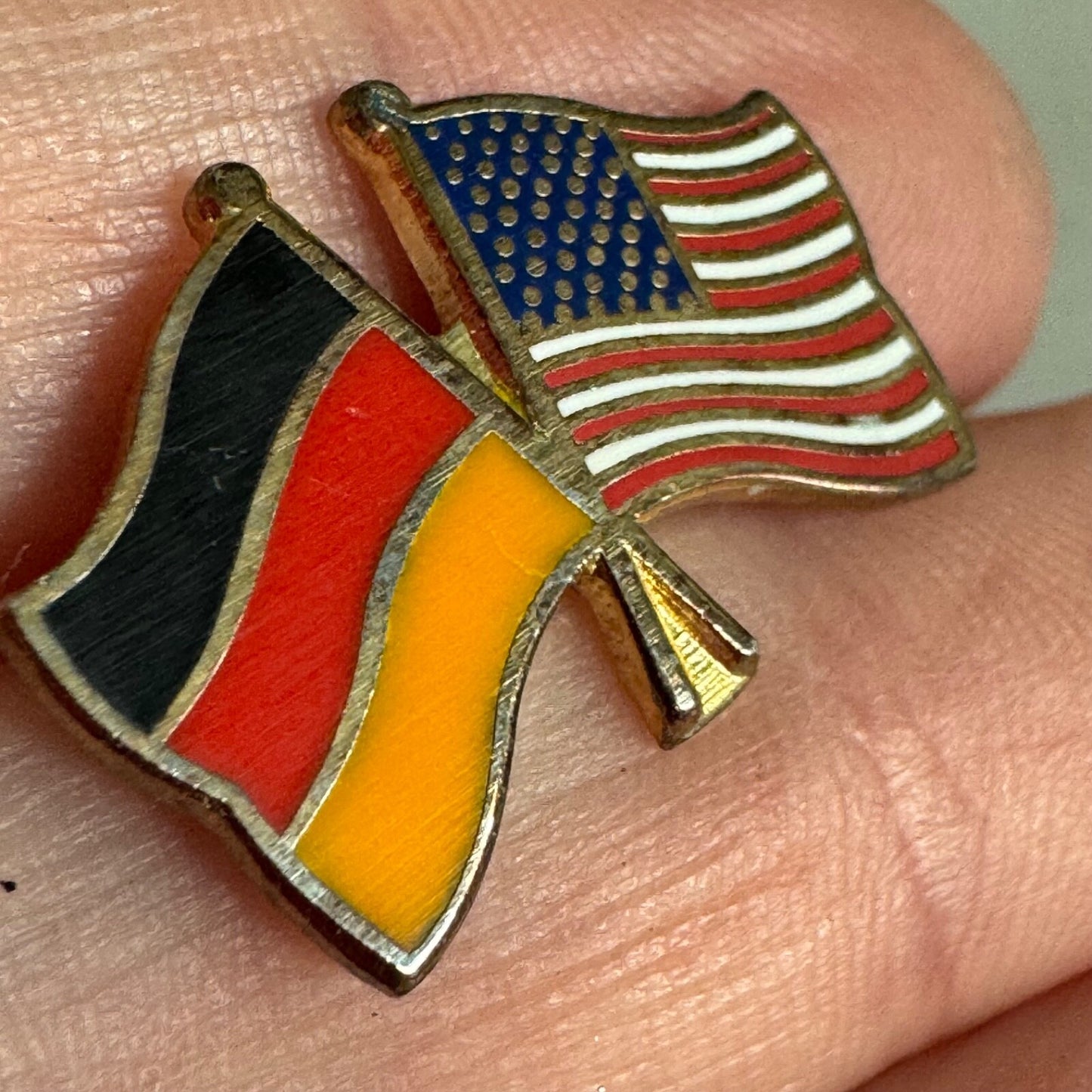 Vintage USA Germany Friendship Flags Enamel Lapel Pin German American US
