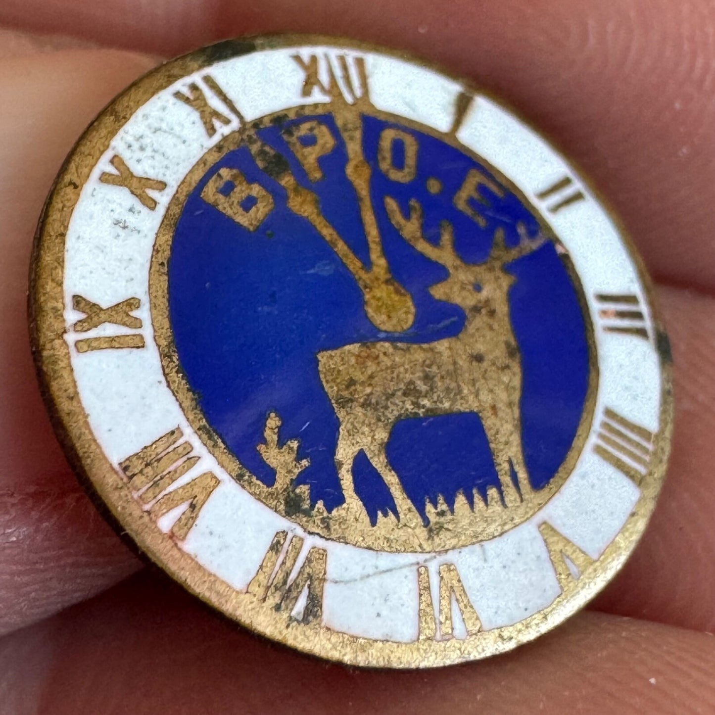 Vintage B.P.O.E. Elks Club Lapel Pin Analog Clock Roman Numerals BPOE