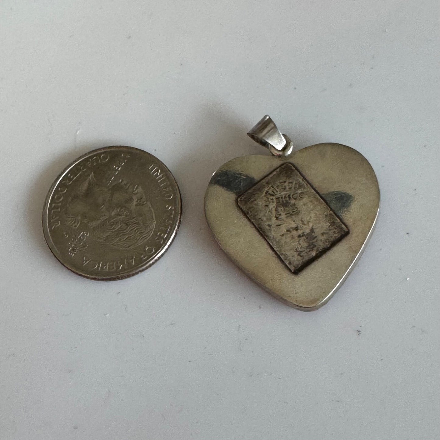 Vintage Boho Sterling Silver Dried Cactus Flower Heart Pendant Jewelry Mexico