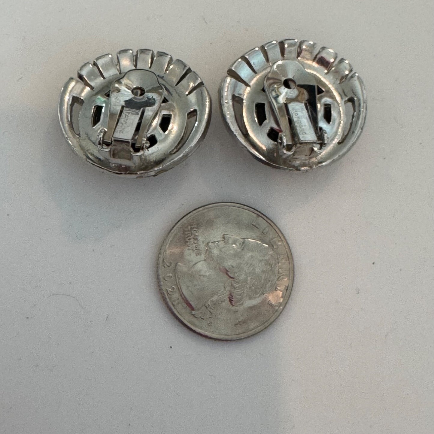 Vintage Bergere Silver Tone Clip On Earrings Black Cabochon AS IS