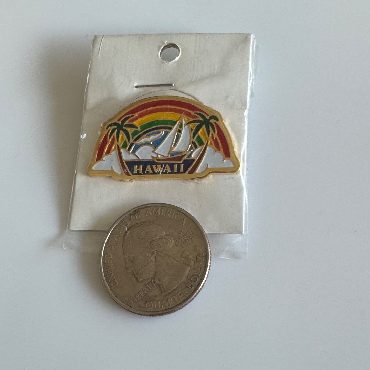 Hawaii Rainbow & Sailboat Pin – Colorful Tropical Souvenir (Sealed)