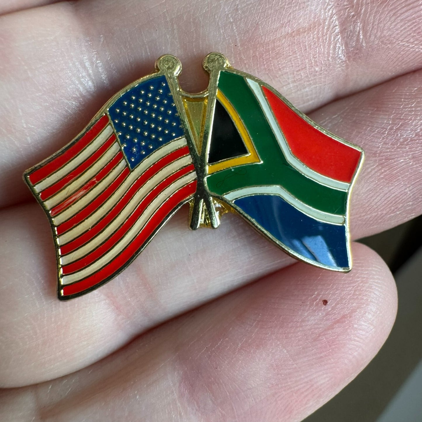 Vintage American and South African Friendship Flag Lapel Pin USA Africa