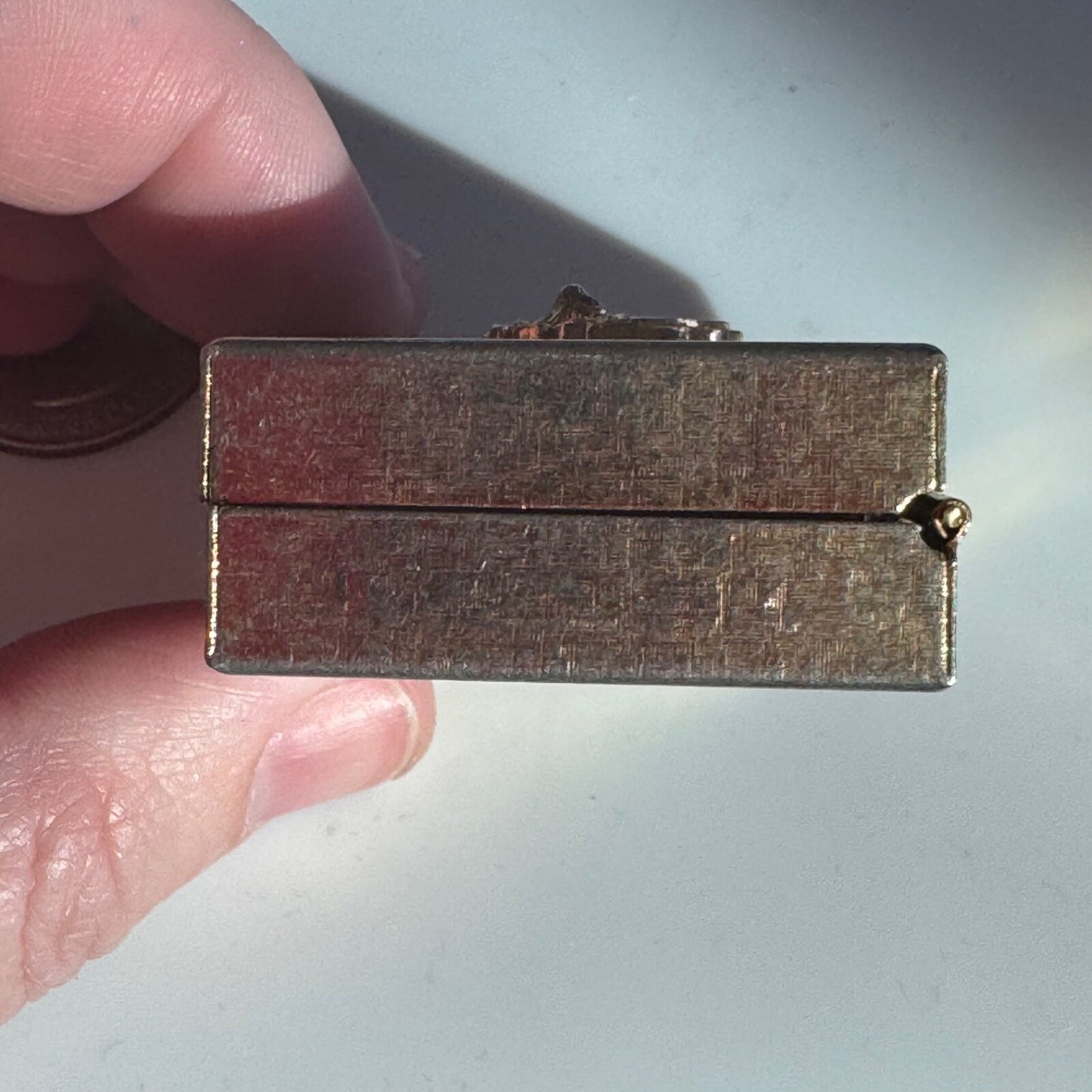 Vintage Emblem Club Hinged Trinket Pill Box Gold Tone Elks BPOE