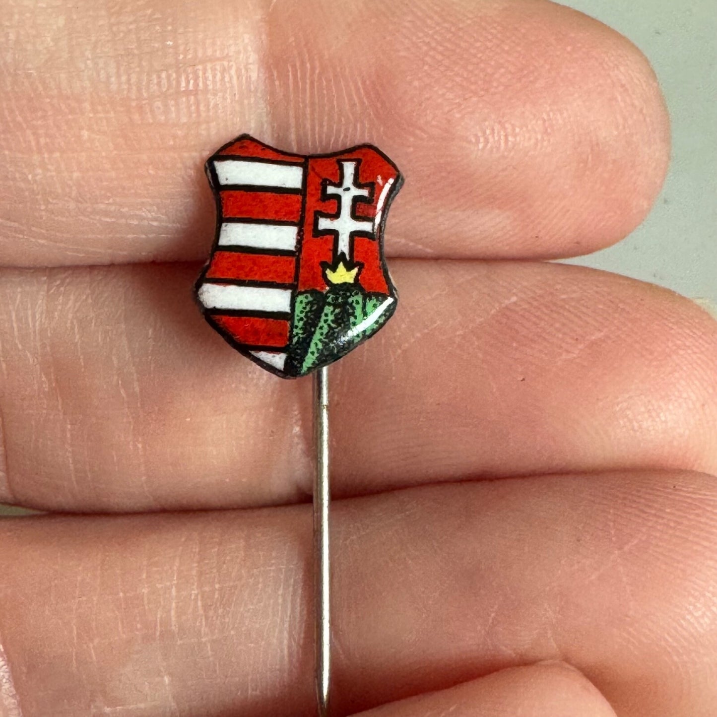 Vintage Hungary Coat of Arms Enamel Shield Stick Pin Travel Crest Souvenir