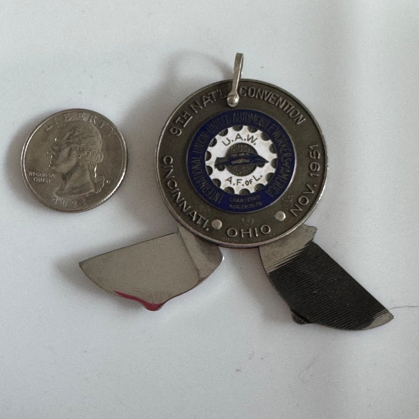 Vintage 1951 UAW 9th National Convention Pocket Knife Pendant Medal Union RARE