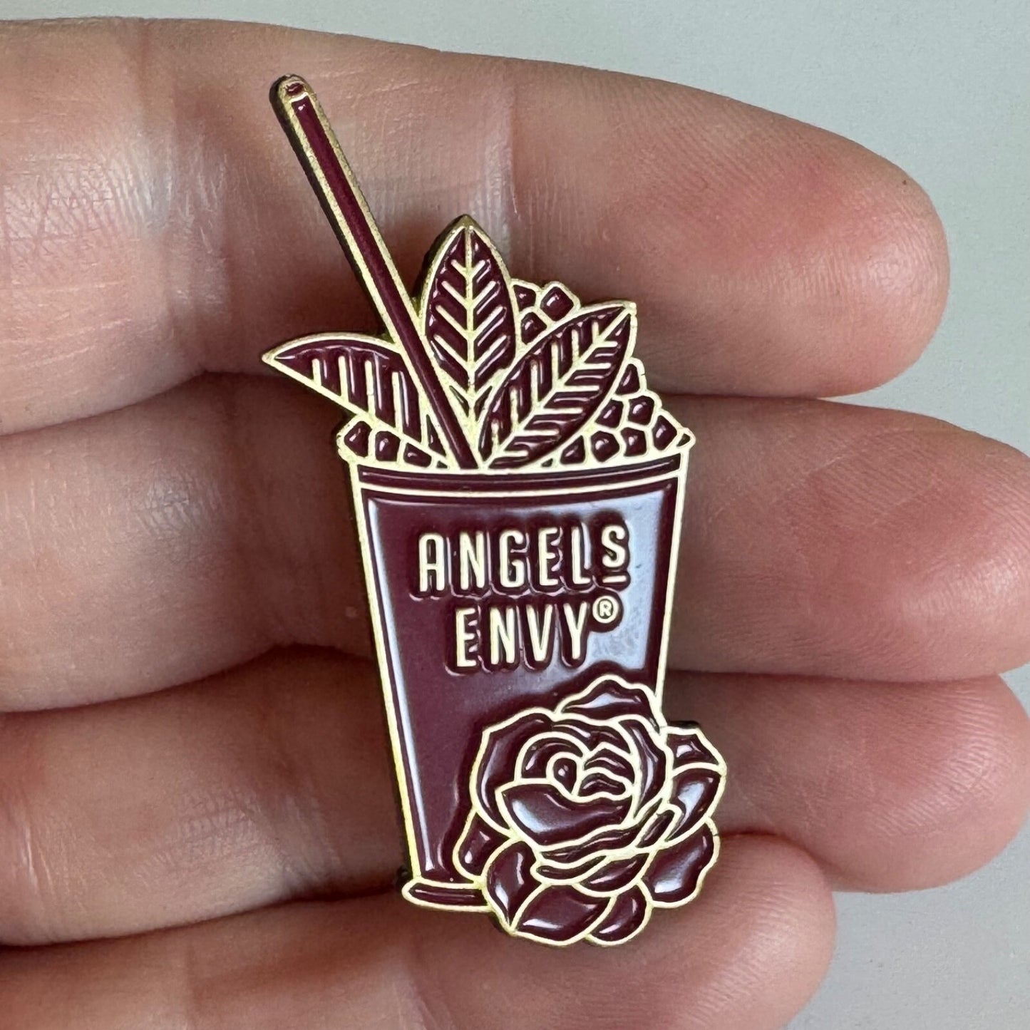 Angel's Envy Mint Julep Pink Rose Kentucky Derby Lapel Pin