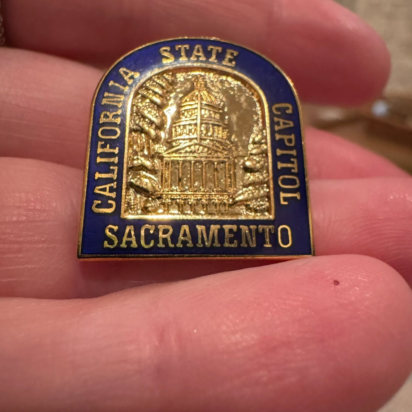 Vintage California State Capitol Blue and Gold Lapel Pin Sacramento