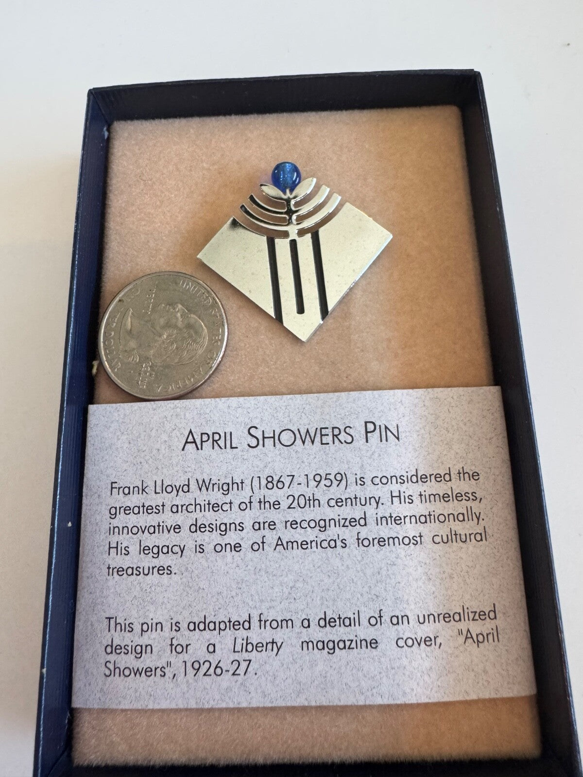 Vintage Frank Lloyd Wright April Showers Brooch Pin New in Box Blue Stone