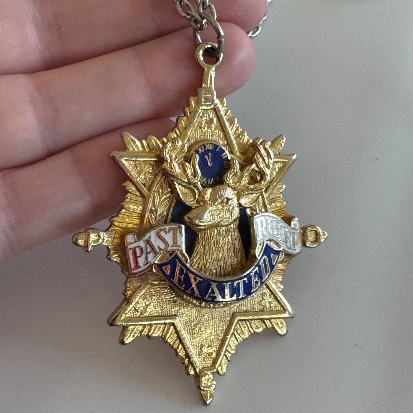 Vintage Elks Past Exalted Ruler Medal Medallion Large Pendant