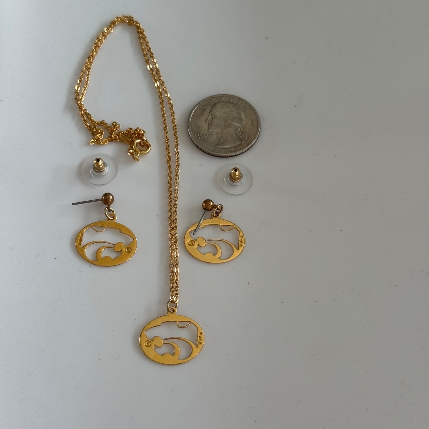 Vintage Kansas State University Necklace and Earrings Gold Tone Set Wildcats