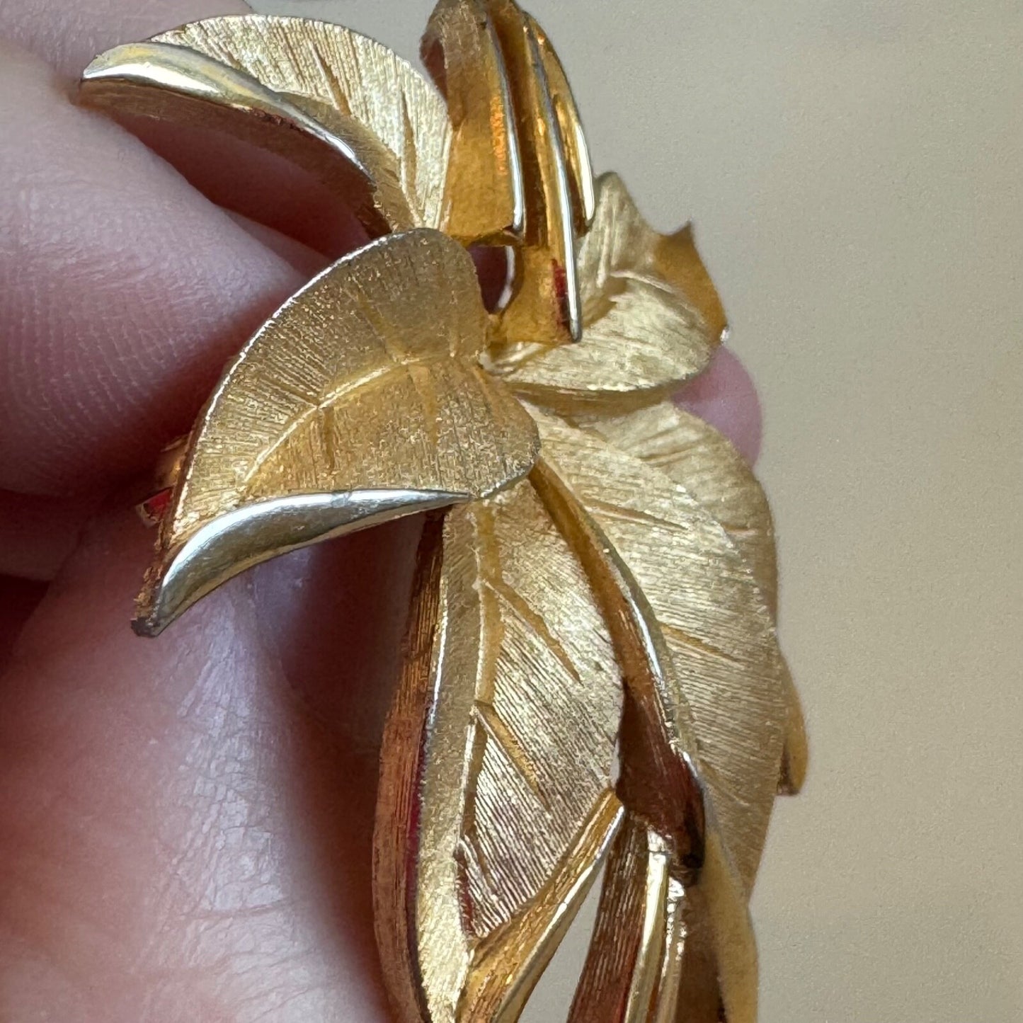 Vintage Crown Trifari Leaf Bunch with Stems Brooch Pin AS IS