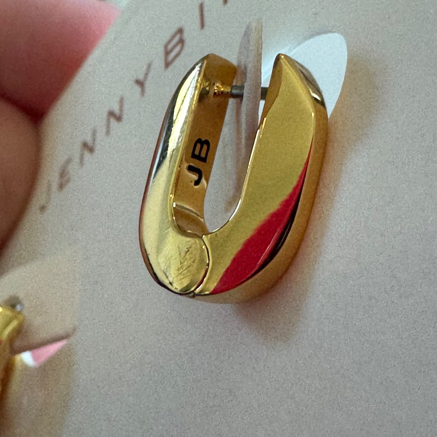 Jenny Bird Gold U Link Beveled Hoop Earrings New On Card Pierced