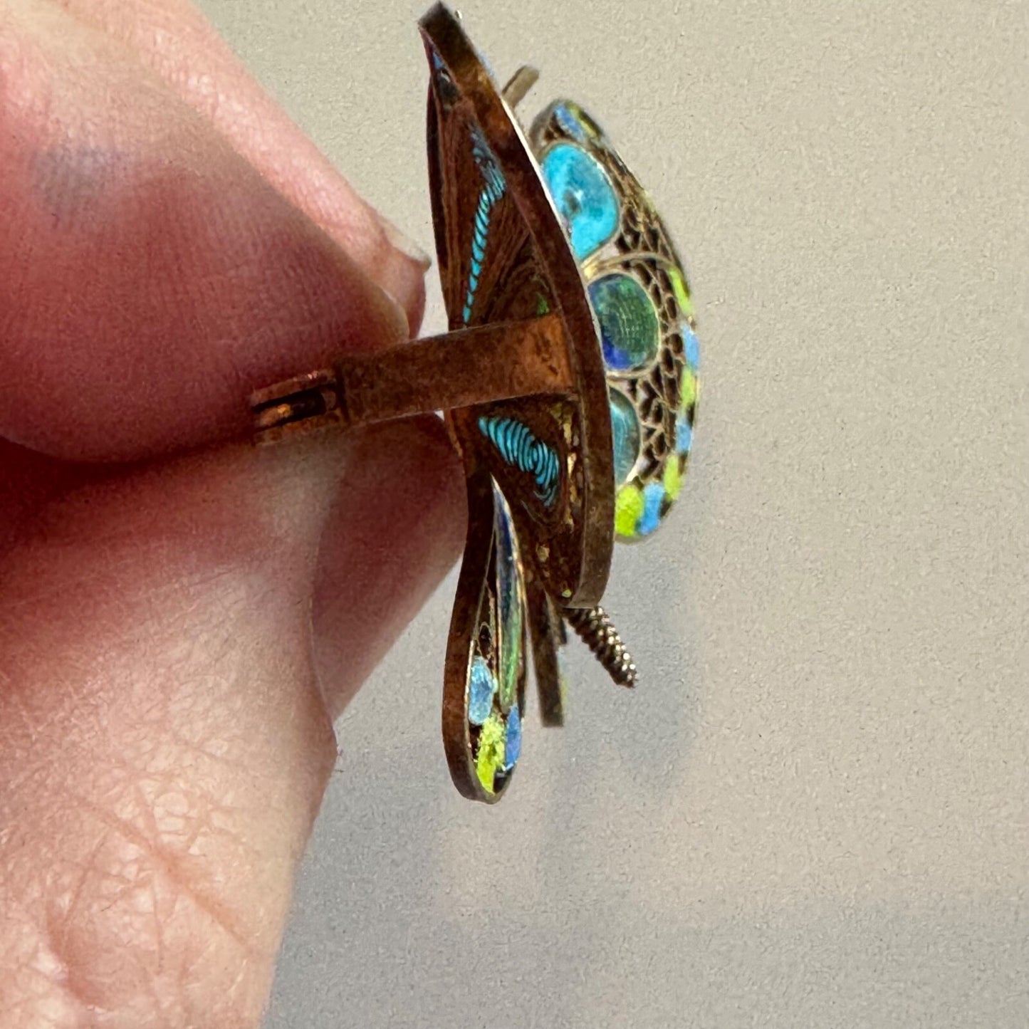 Vintage 800 Silver Plique a Jour Filigree Butterfly Brooch Pin Gold Plated
