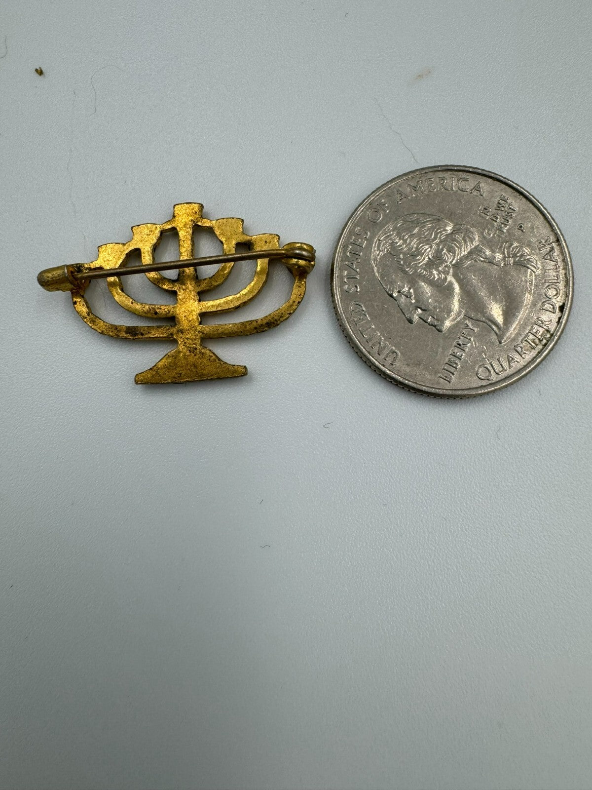 Vintage Gold Tone Menorah Pin Brooch Jewish Lapel Button