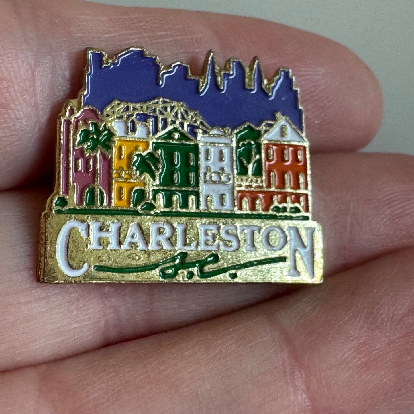 Vintage Charleston South Carolina Row Houses Lapel Pin SC Souvenir Tourist