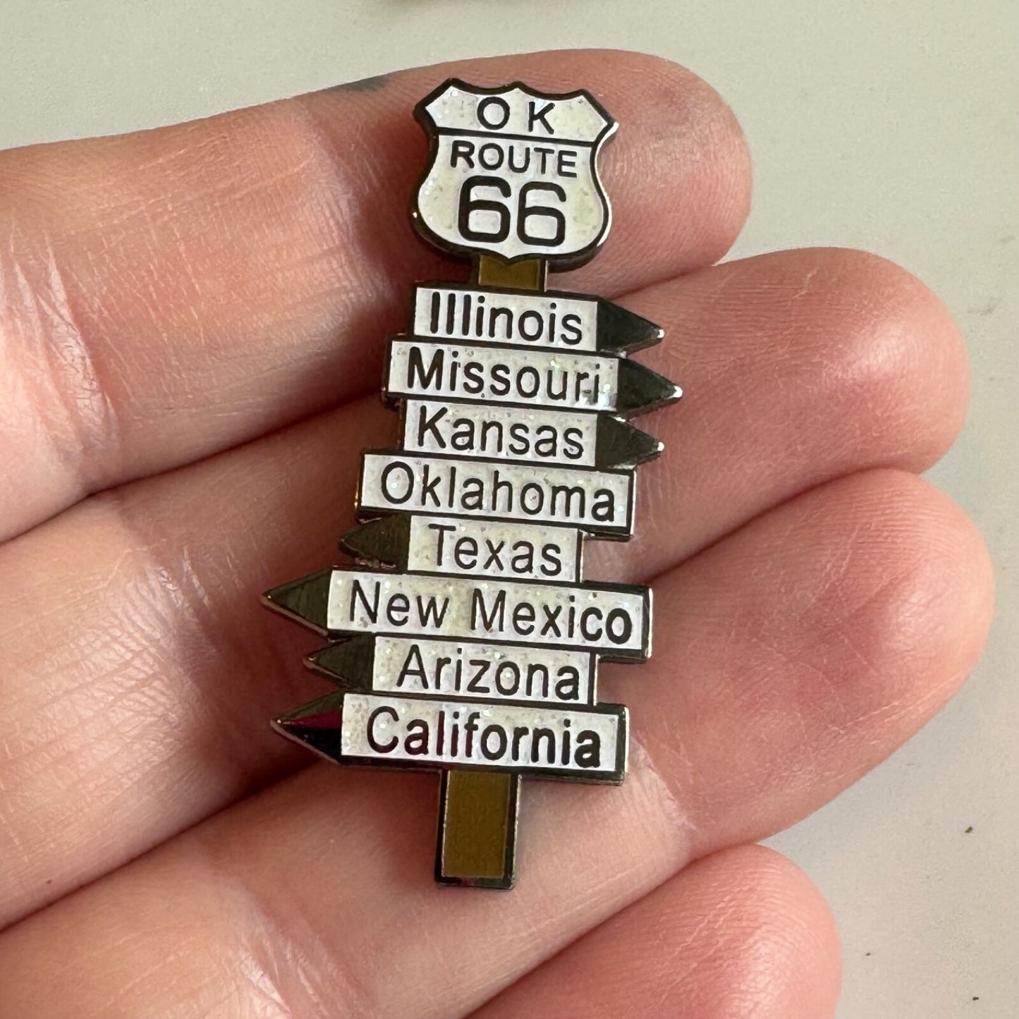 Vintage OK Route 66 Illinois Missouri Kansas Oklahoma Texas New Mexico AZ CA Pin