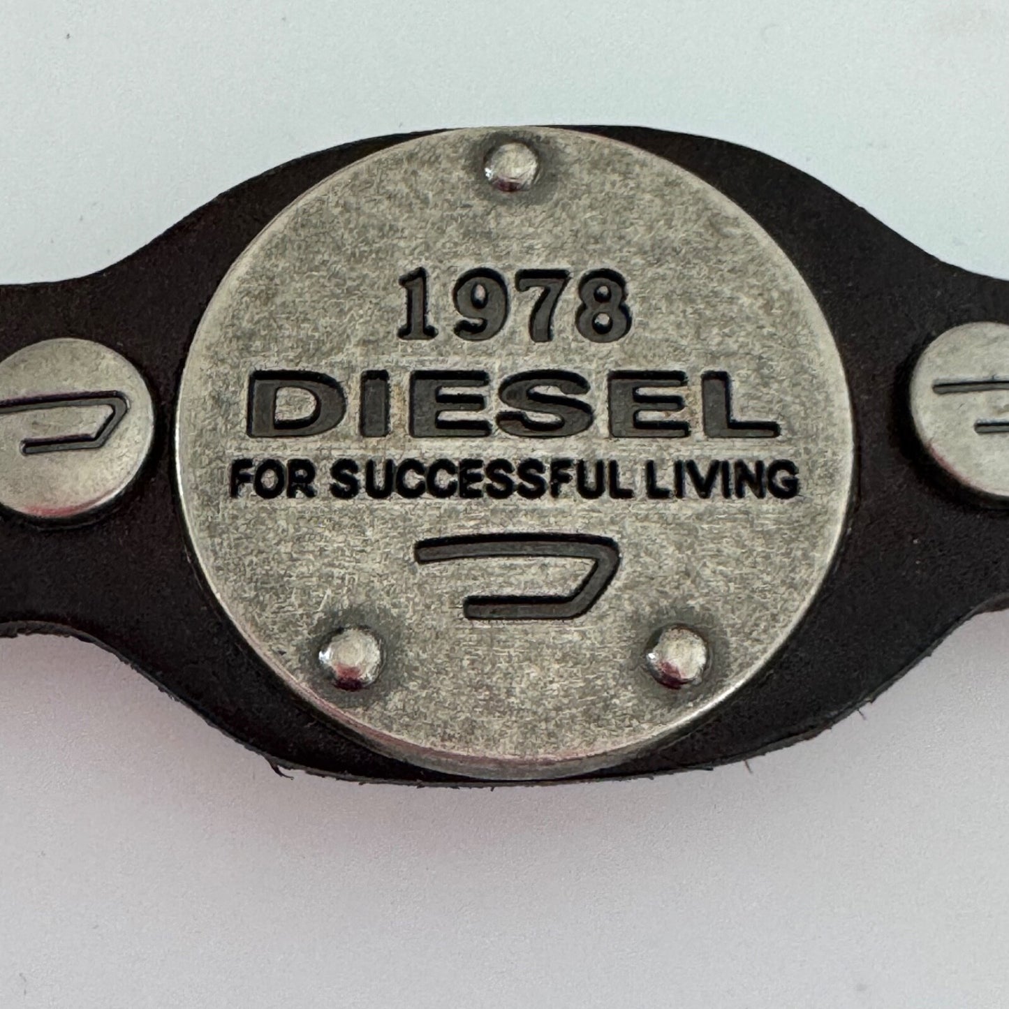 Vintage Diesel Black Leather Silver Studded Bracelet Cuff