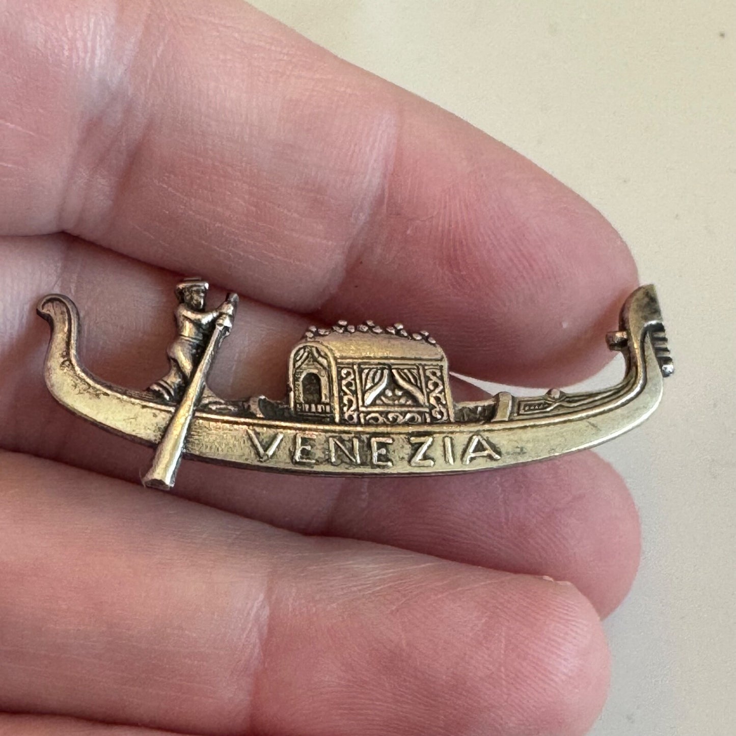 VINTAGE VENEZIA VENICE ITALY GONDOLA BOAT 800 SILVER BROOCH PIN