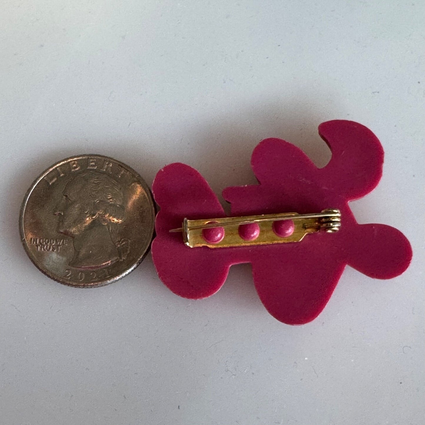 Vintage Love Heart Script Brooch Pin Plastic Red Pink