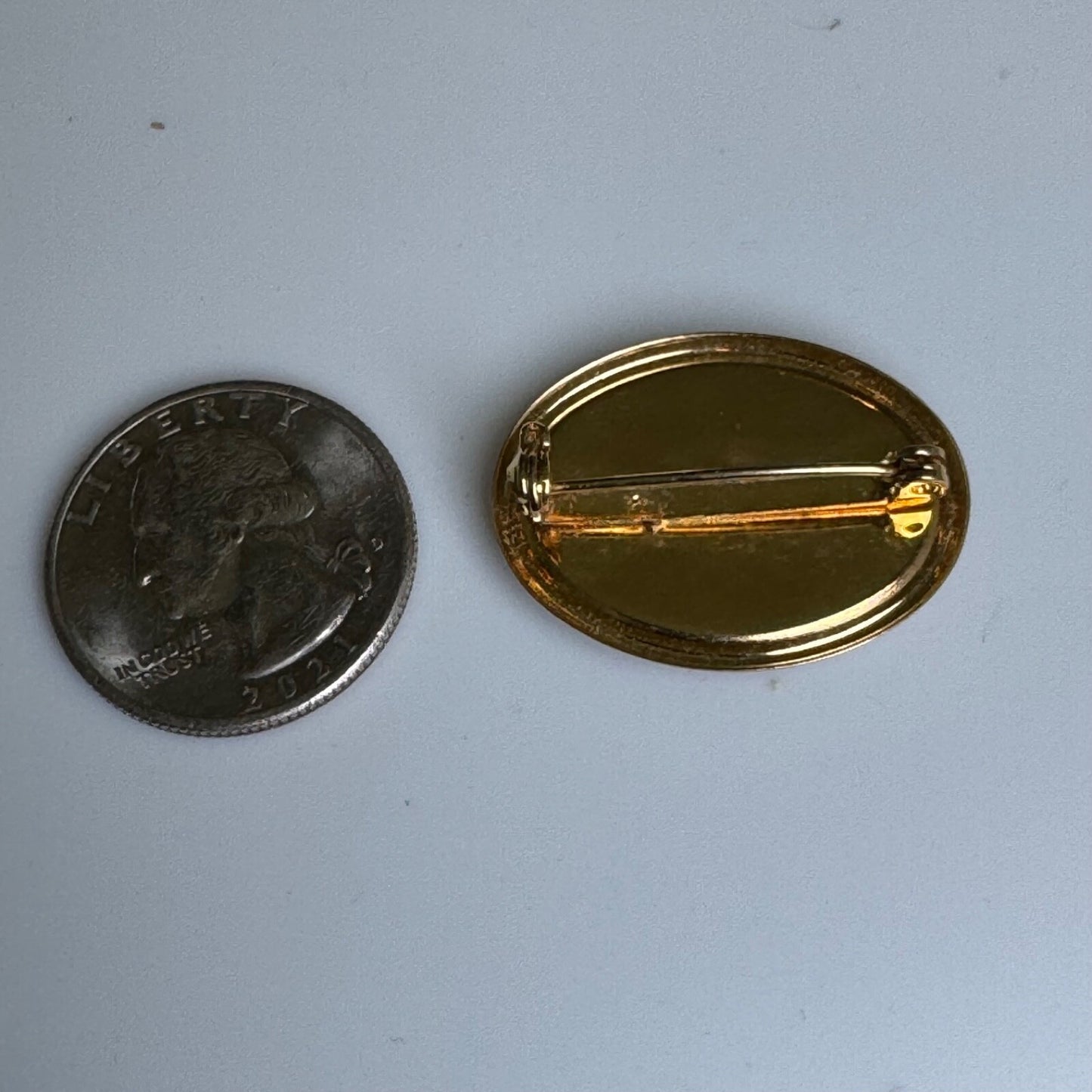 Vintage Red Oval Shaped Brooch Gold Tone Pin