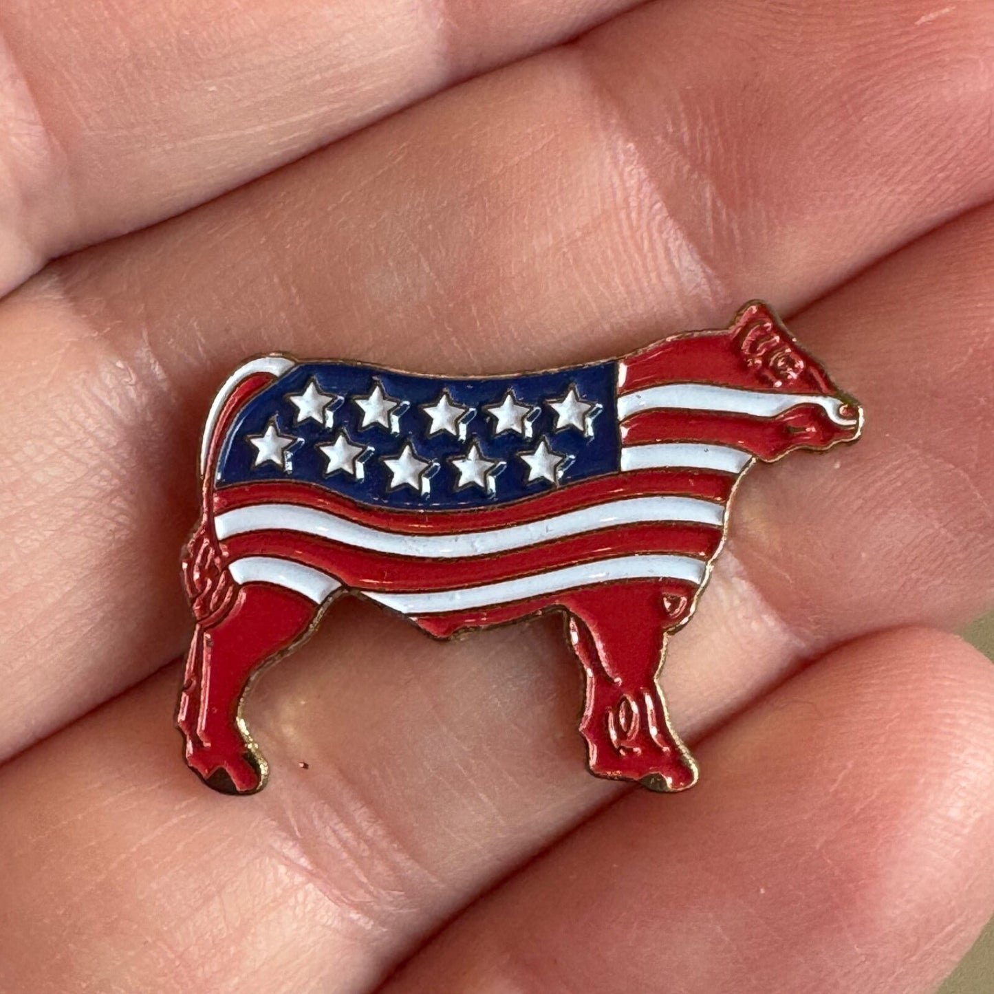 American Flag Beef Cattle Enamel Lapel Pin