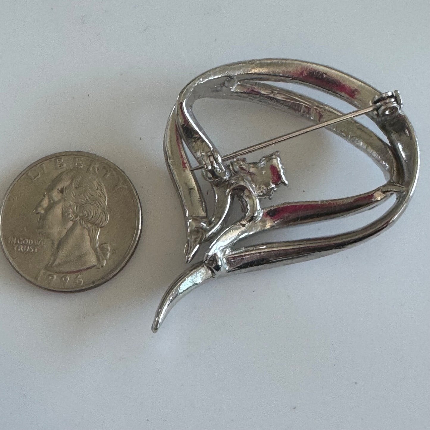 Fabulous Silver Toned Blue Enamel Crystal Statement Swirl Brooch Pin