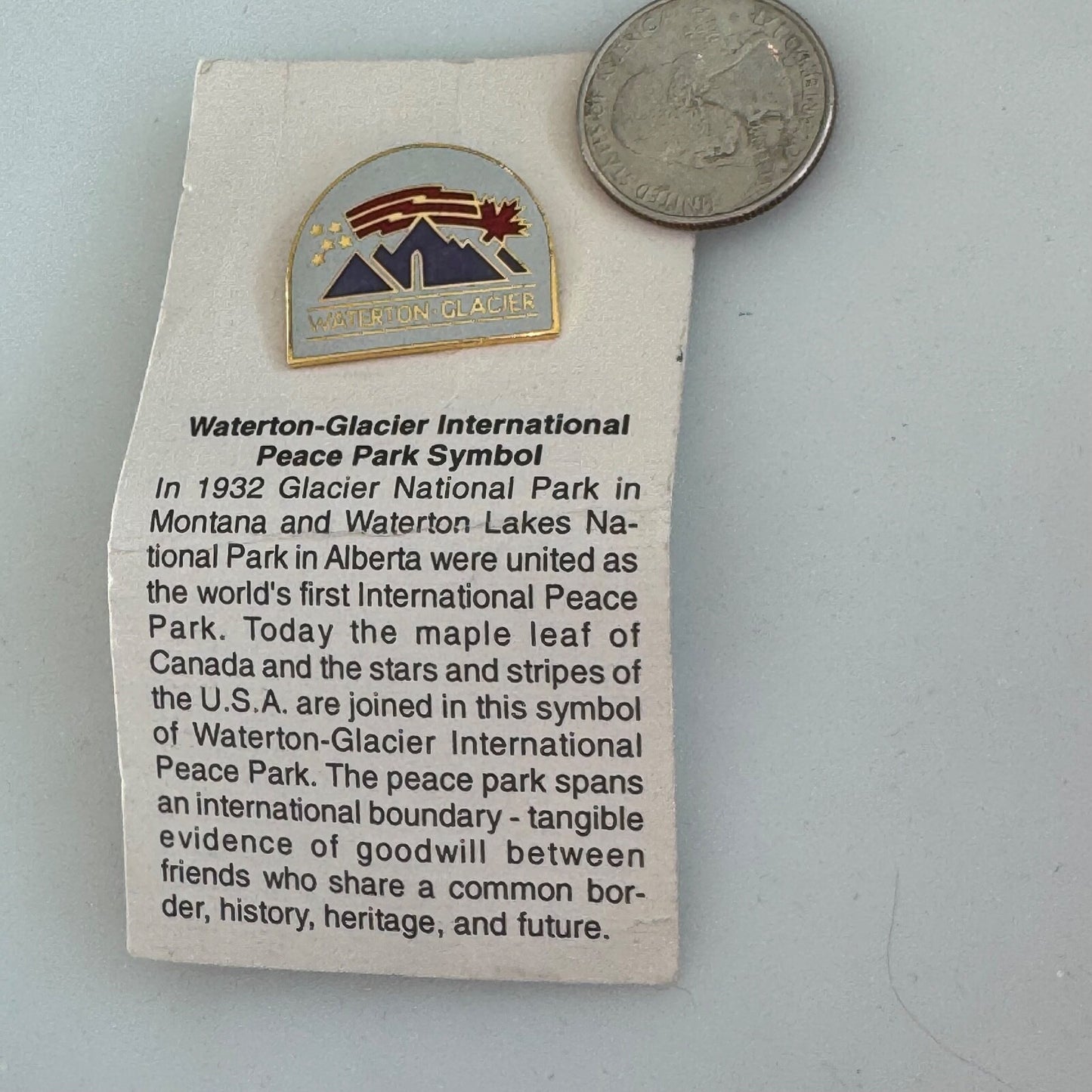 Vtg Waterton Glacier National Park Montana International Peace Lapel Pin On Card