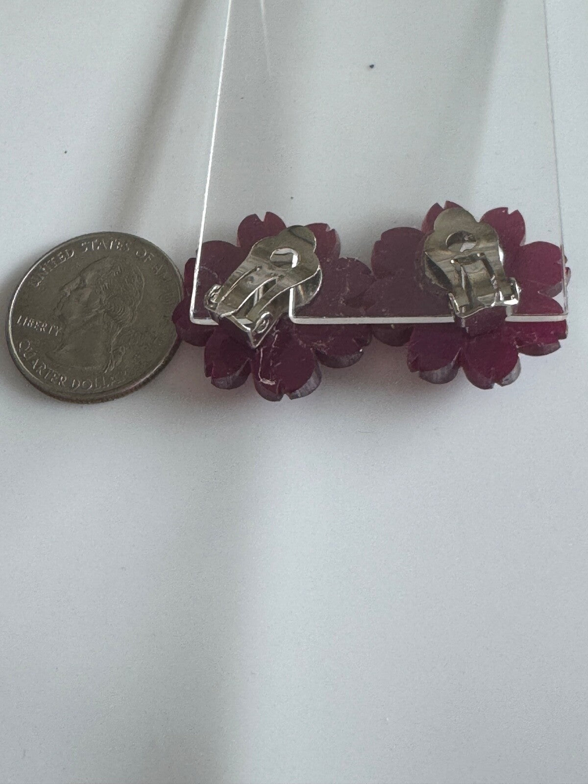 Retro Purple Lucite Flower Clip-On Earrings – Metallic Petal Design Thermoset?