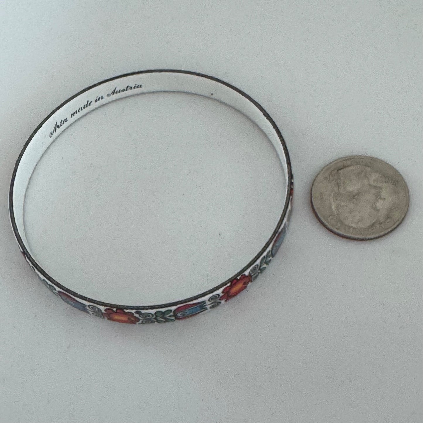 Vintage Arta White Enamel Flowers Floral Painted Bracelet Made in Austria Bangle