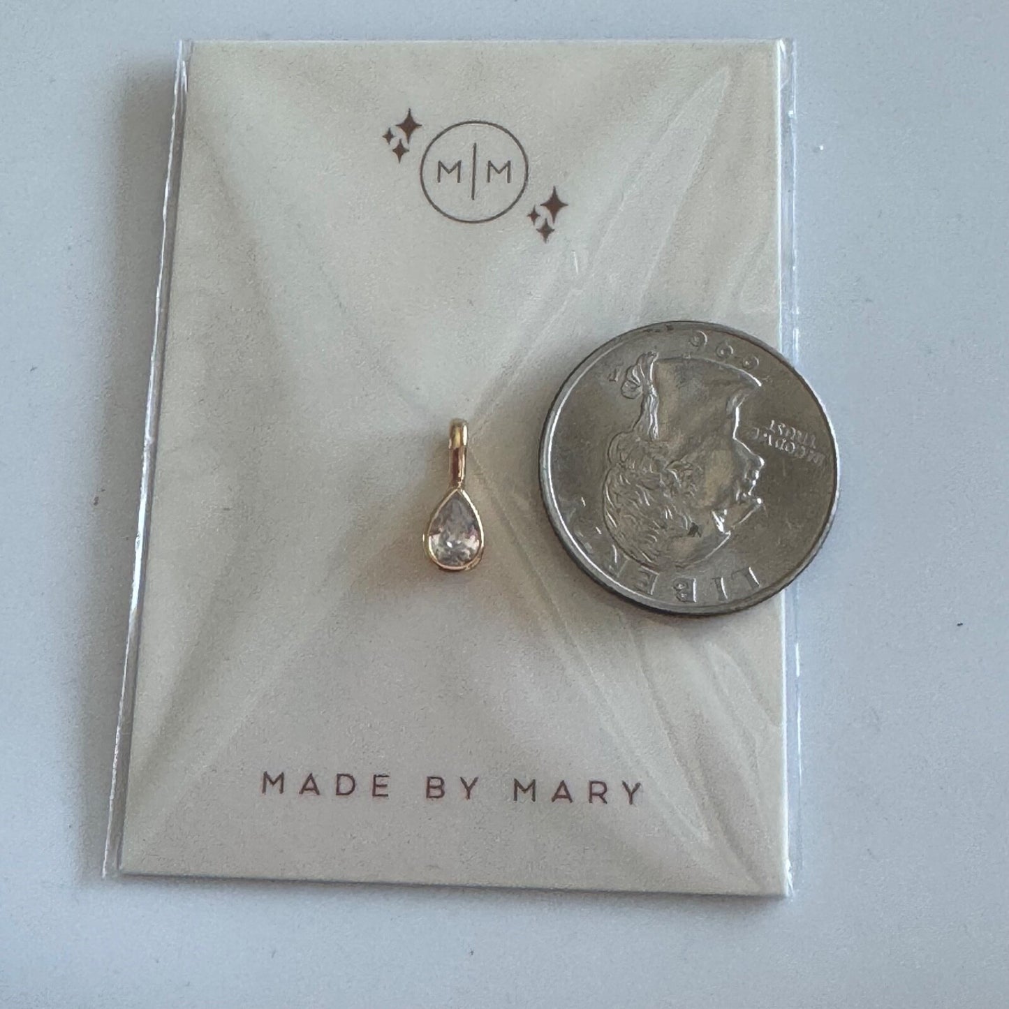 Made By Mary Pear Cubic Zirconia Charm Pendant New on Card Gold Tone $38