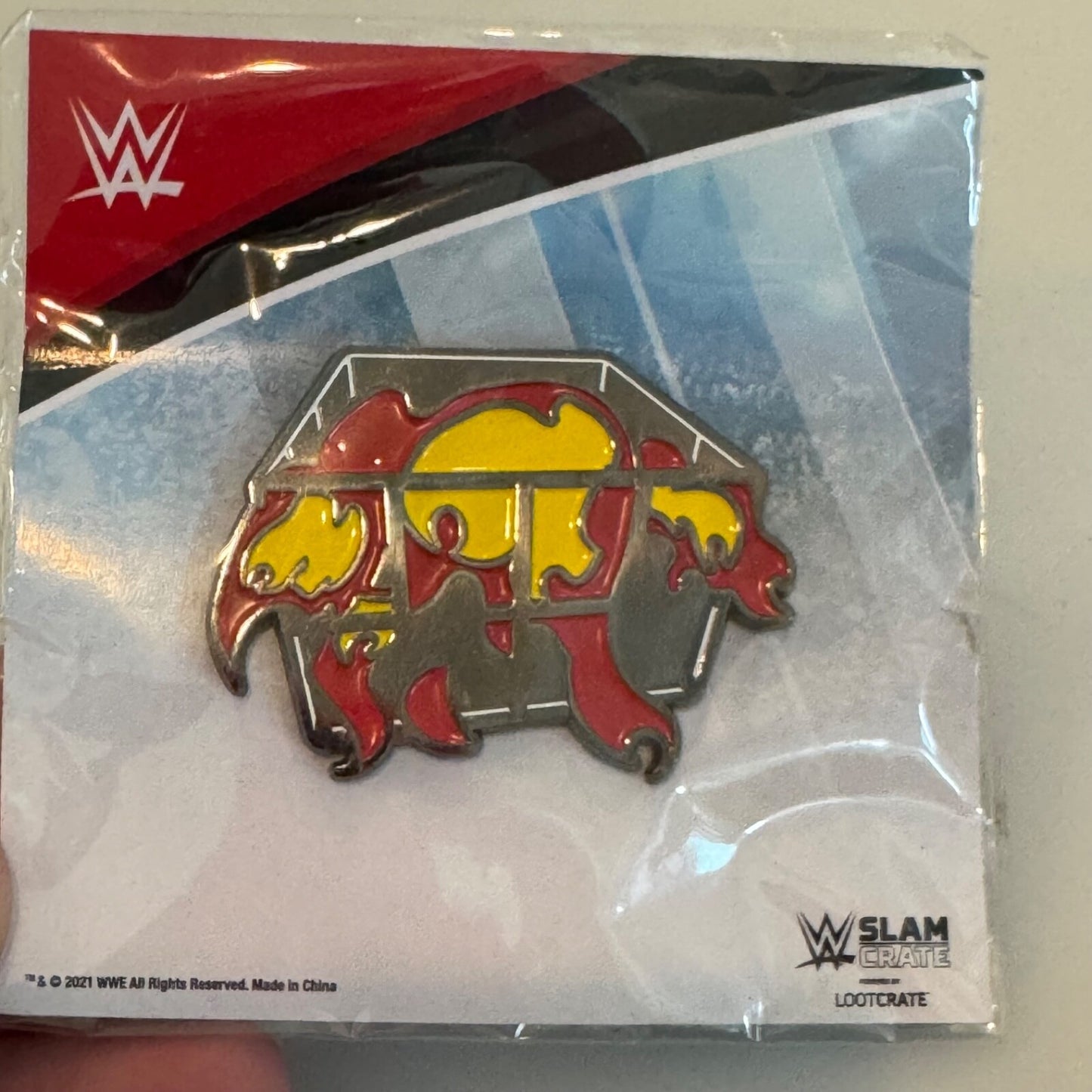 WWE Slam Crate Hell in a Cell Lapel Pin New on Card Lootcrate