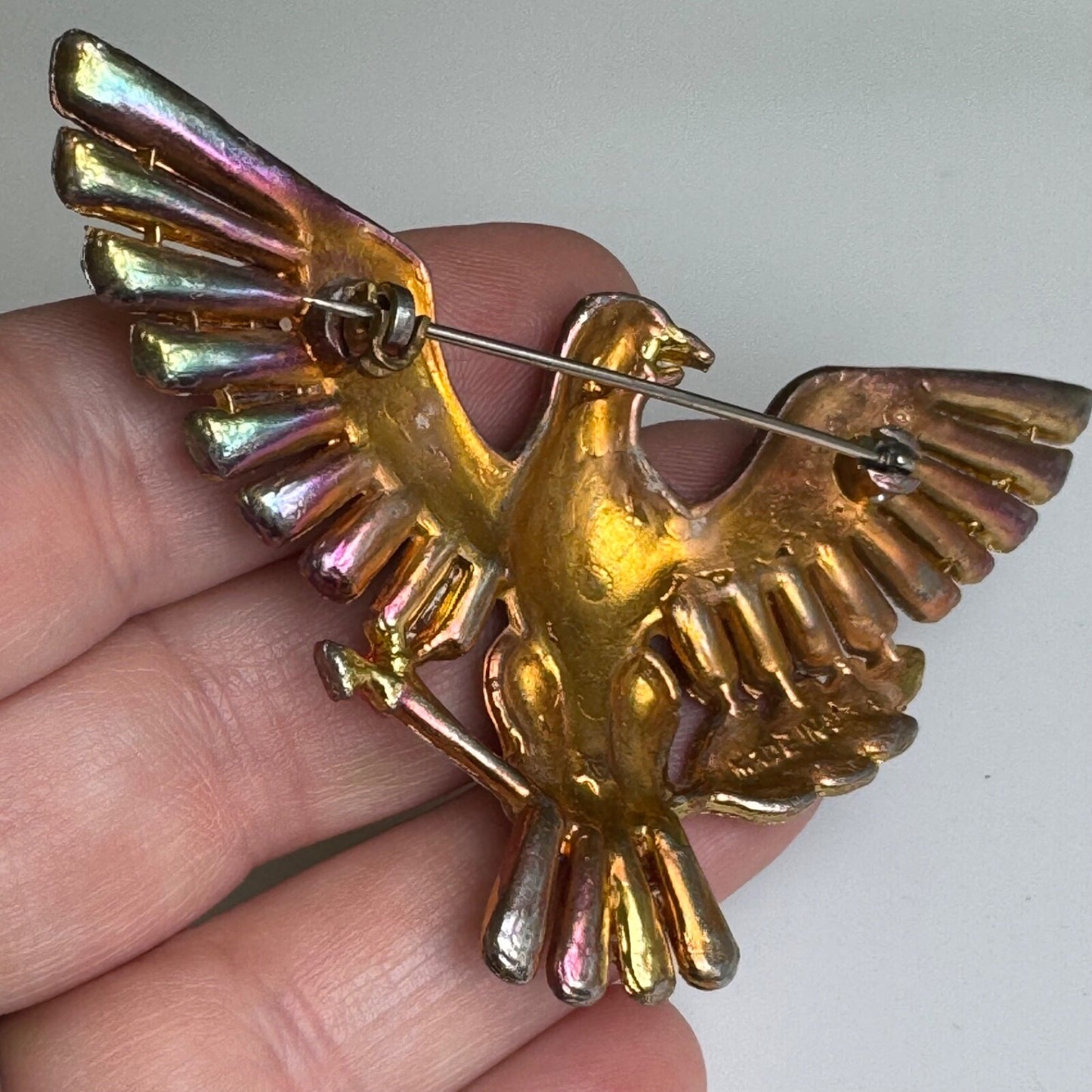 WWII EAGLE PIN SWEETHEART BROOCH ENAMEL RHINESTONE METAL BIRD FIGURAL