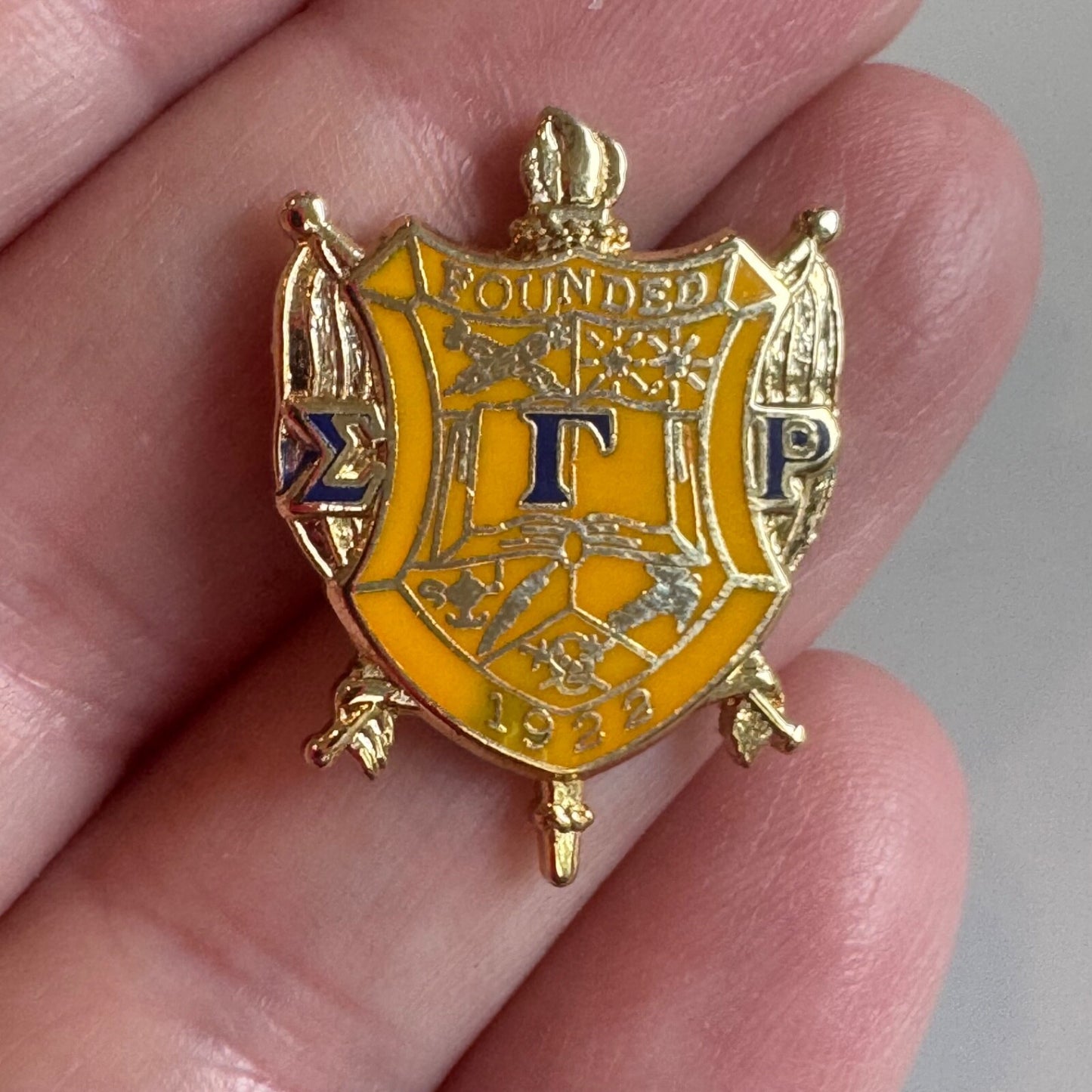 Vintage Sigma Gamma Rho Coat of Arms Crest Shield Enamel Lapel Pin