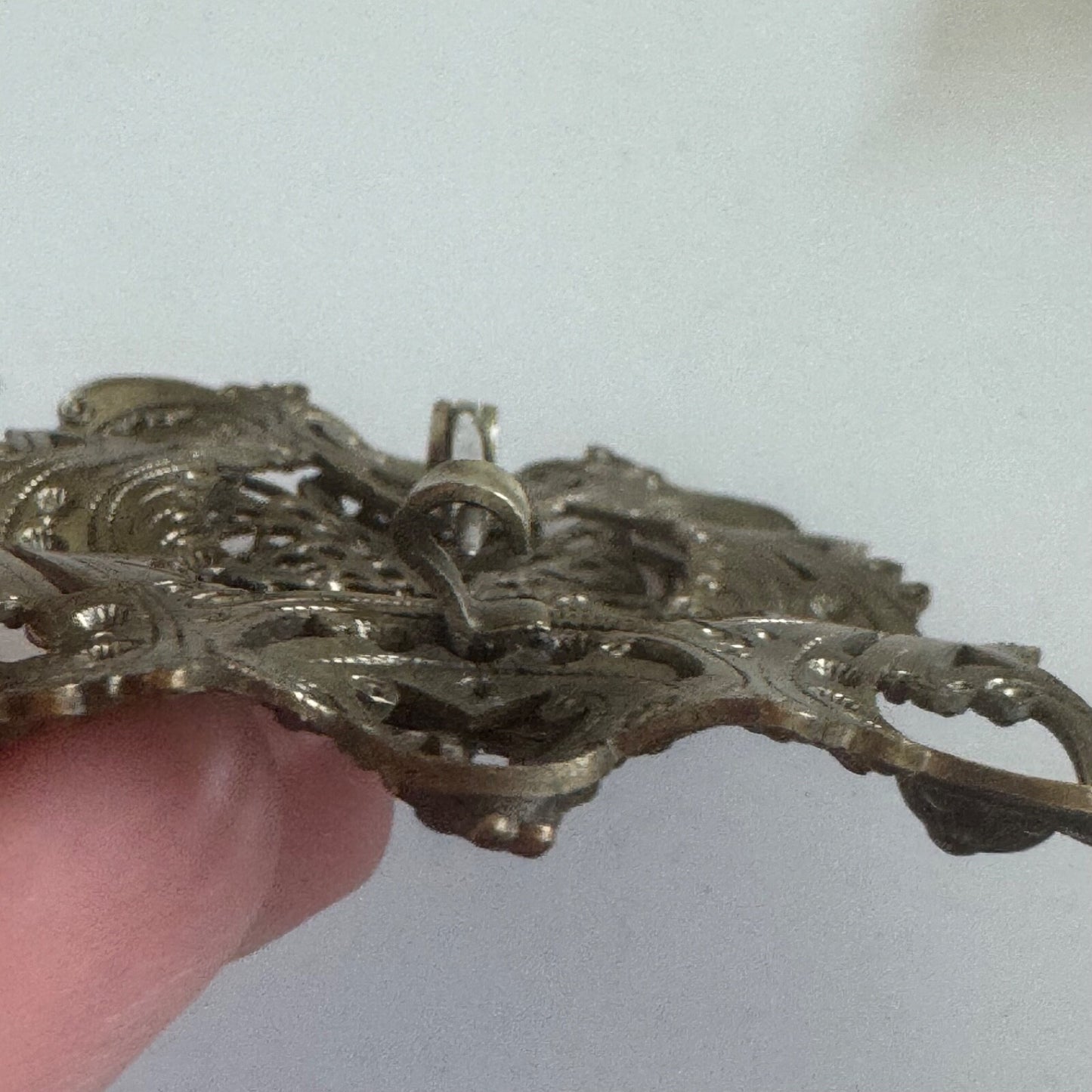 Antique Victorian Filigree Sash Brooch Pin Purple Stone Art Nouveau