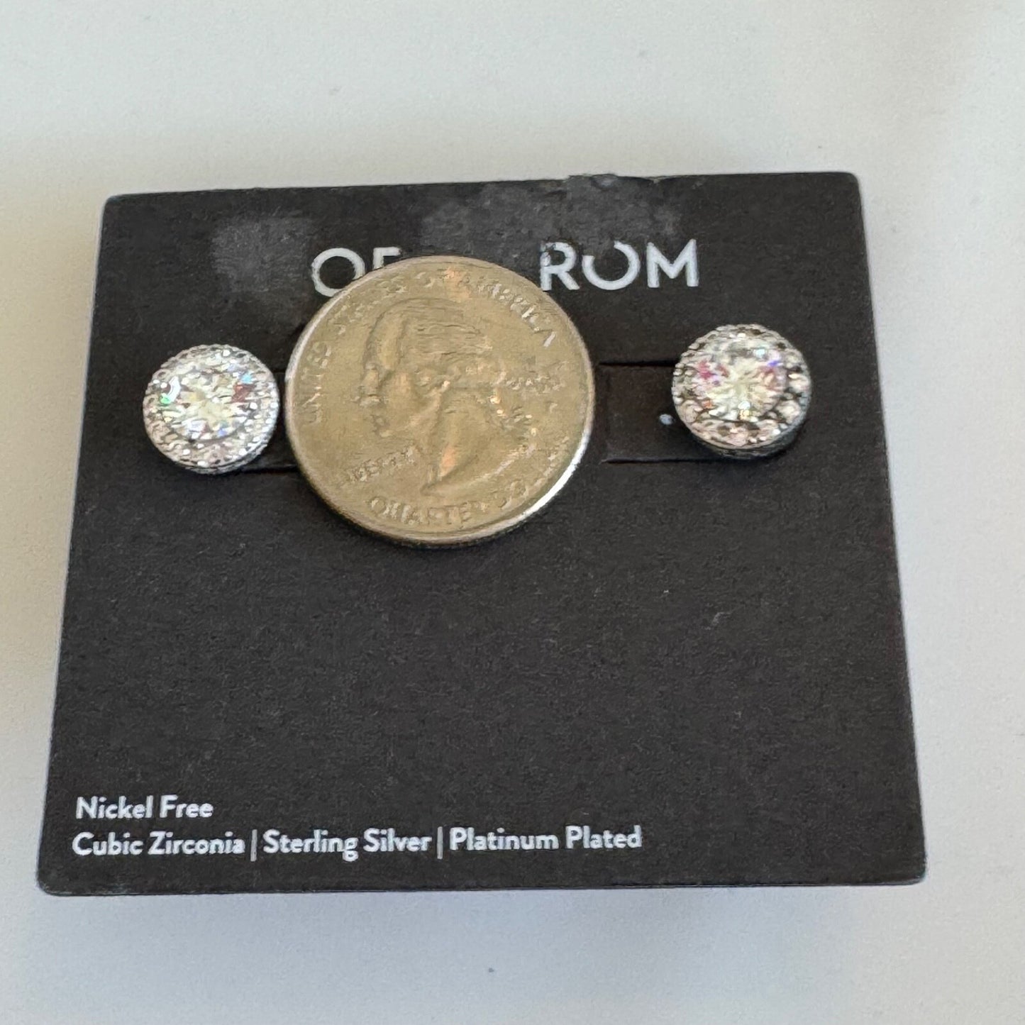 Nordstrom Halo Cubic Zirconia Stud Earrings Silver Tone New On Card Pierced $98