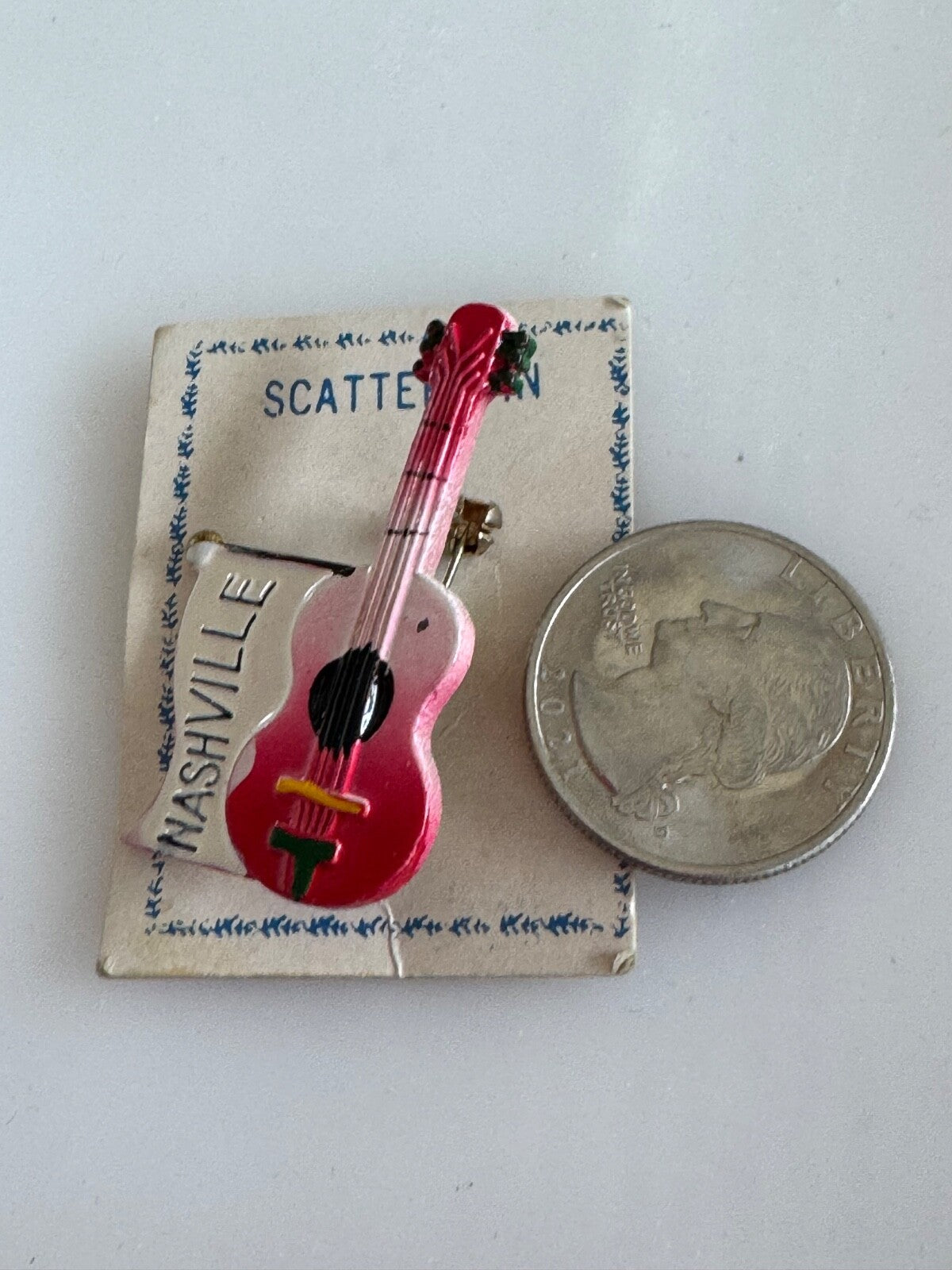 Vintage Nashville Guitar Enamel Brooch Pin Souvenir Tourist