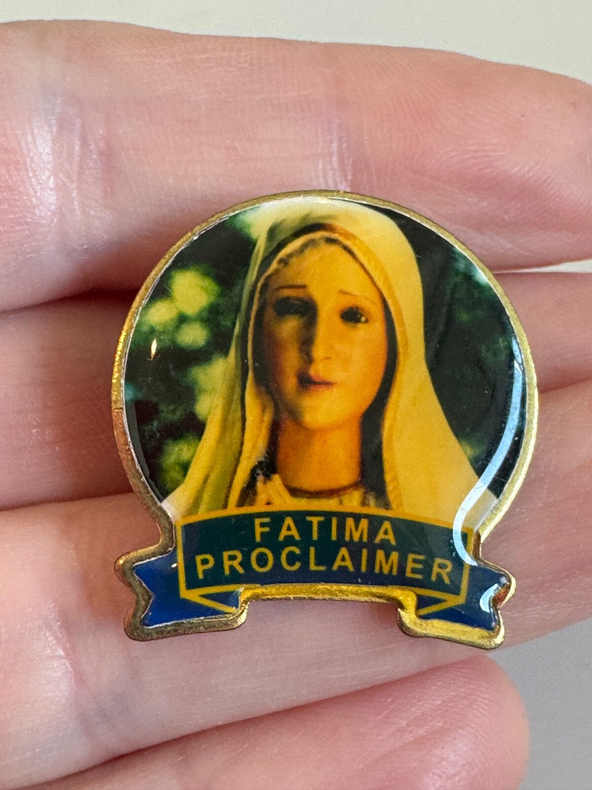 Vintage Fatima Proclaimer Our Lady Religious Enamel Pin